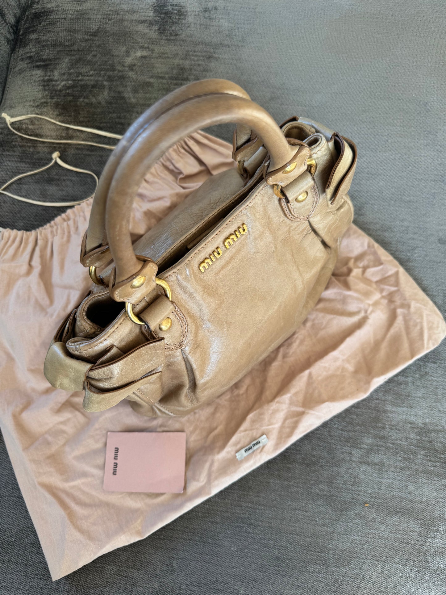 Miu Miu Vitello Bow Bag Beige