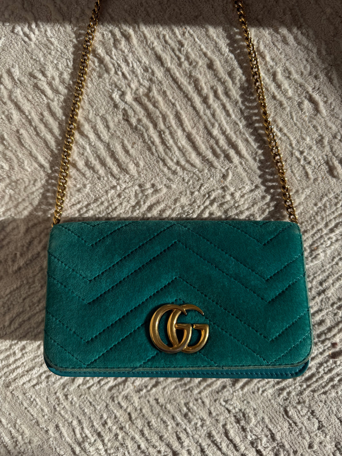 Gucci GG Marmont Chain Flap Wallet – Turquoise / Petrol Blue