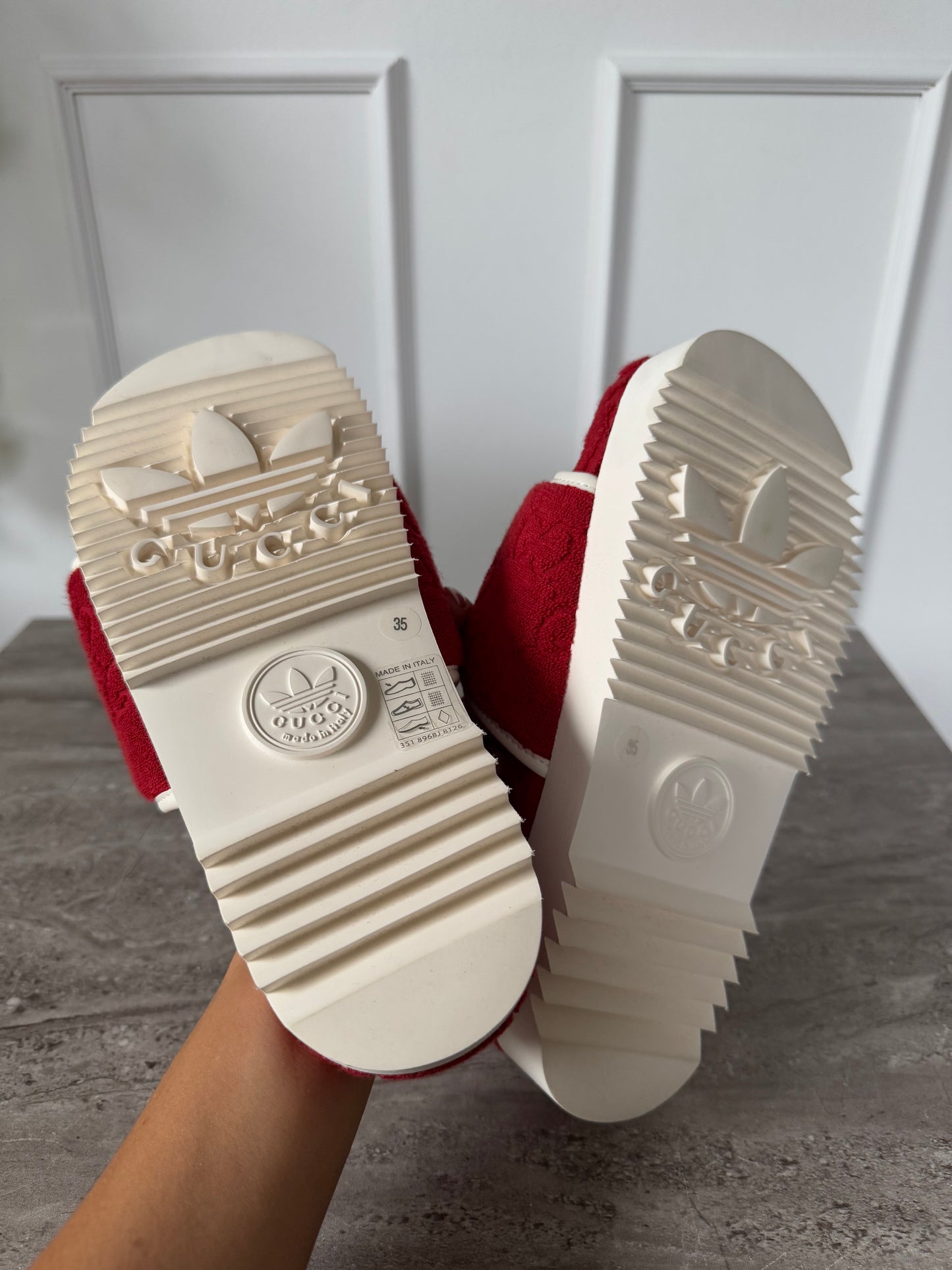 Gucci x Adidas red slippers 35
