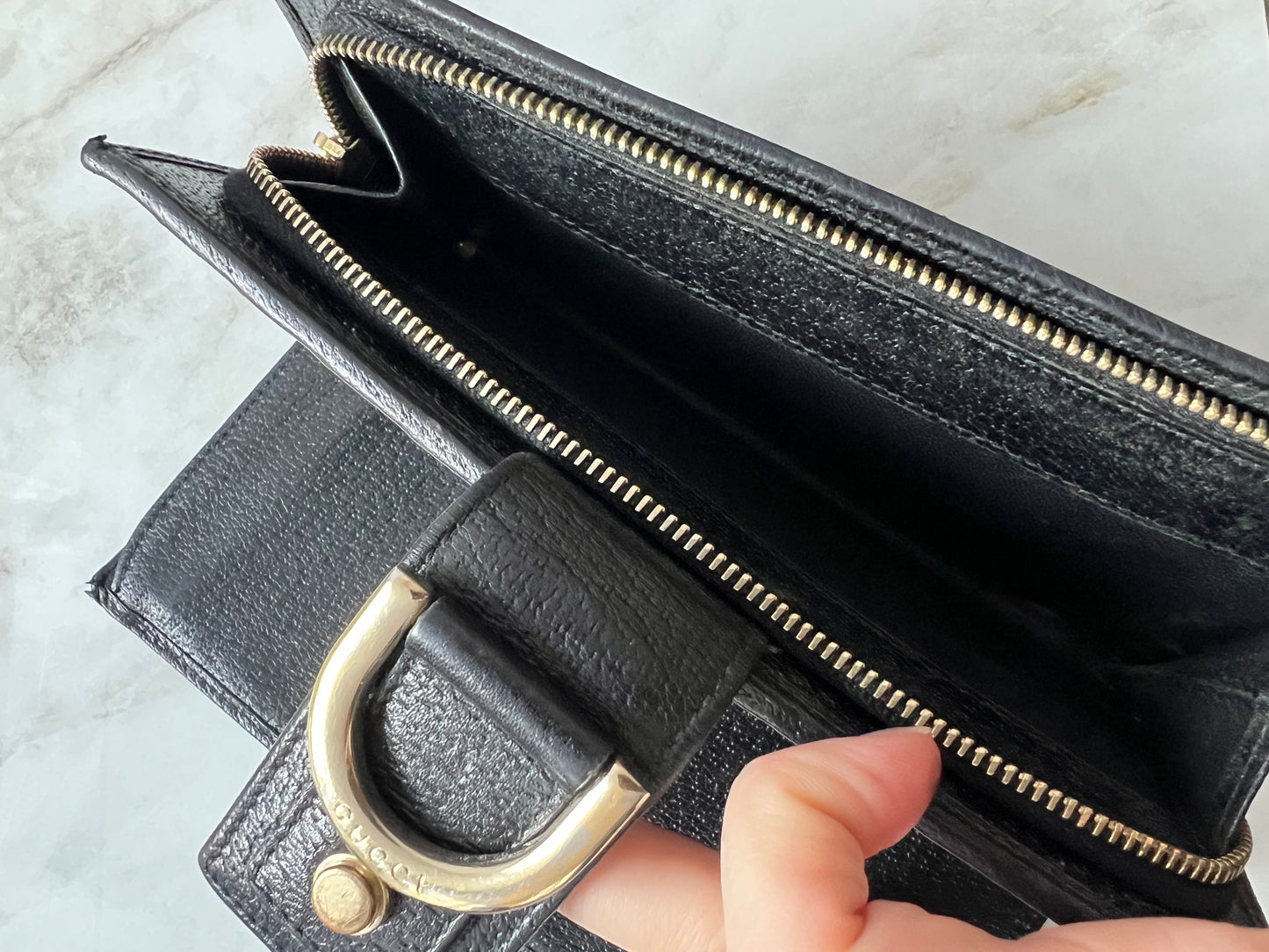 Gucci Black Canvas Continental Wallet With Spur Detail