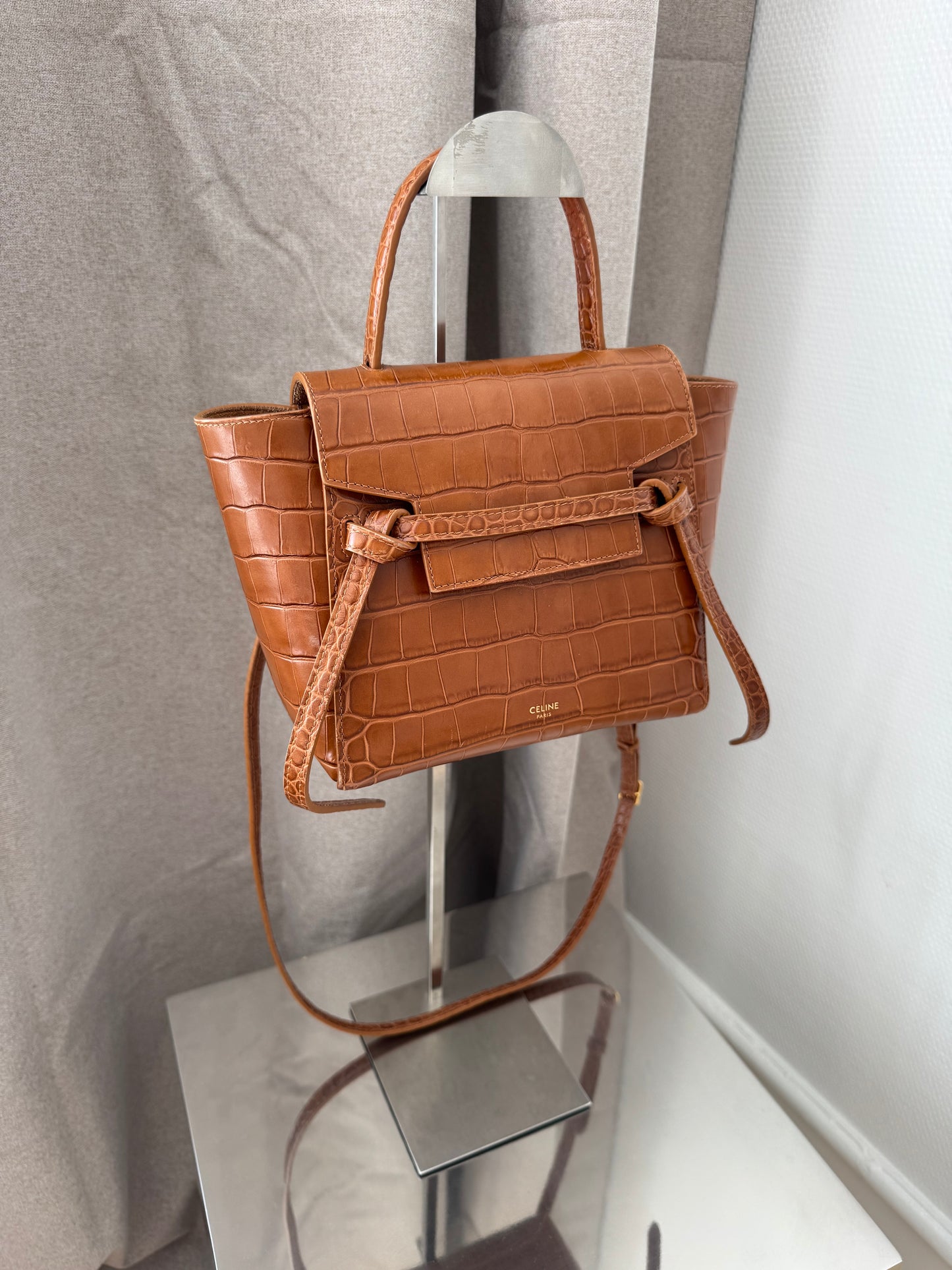 Celine Brown Croc Belt Bag
