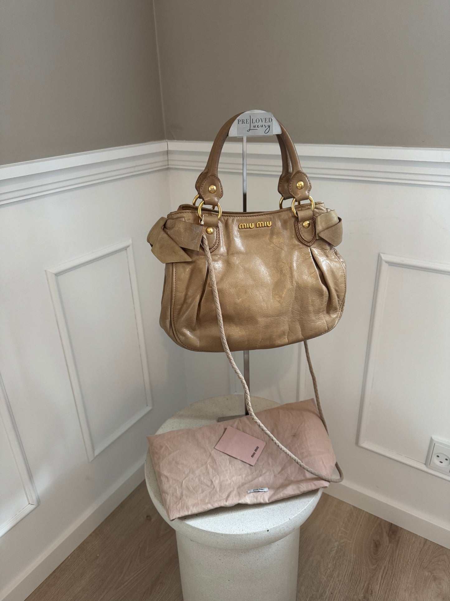 Miu Miu Vitello Bow Bag Beige