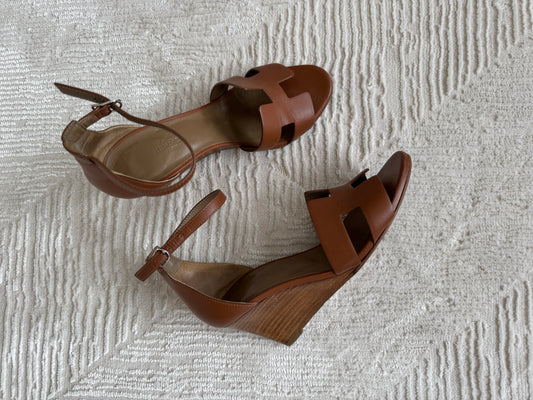 Hermes Oran Brown Wedge Sandal