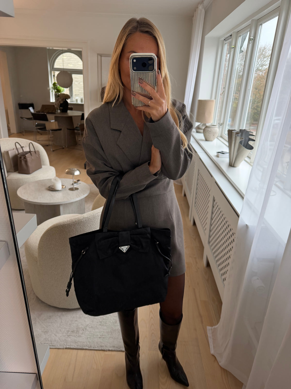 Prada Black Nylon Bow Tote Bag