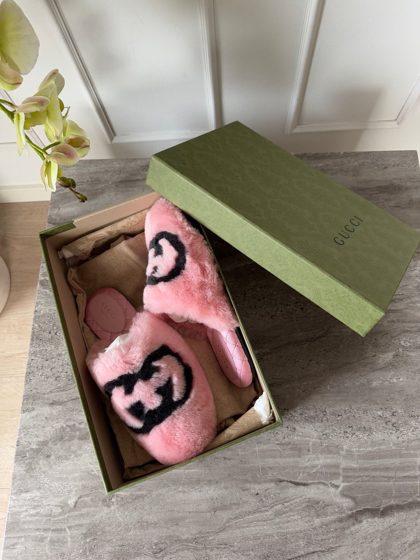 Gucci pink fluffy hjemmesko 37
