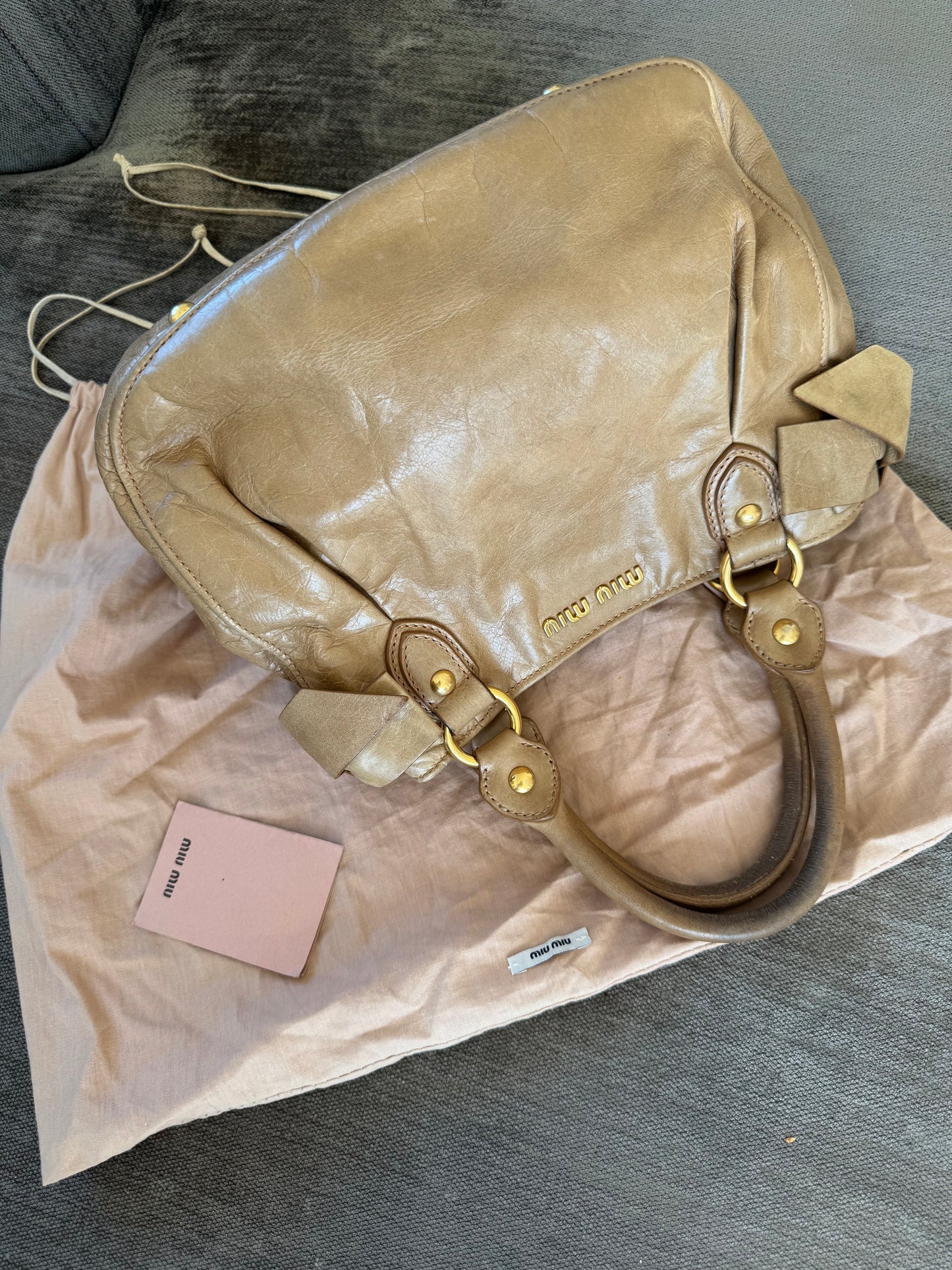 Miu Miu Vitello Bow Bag Beige
