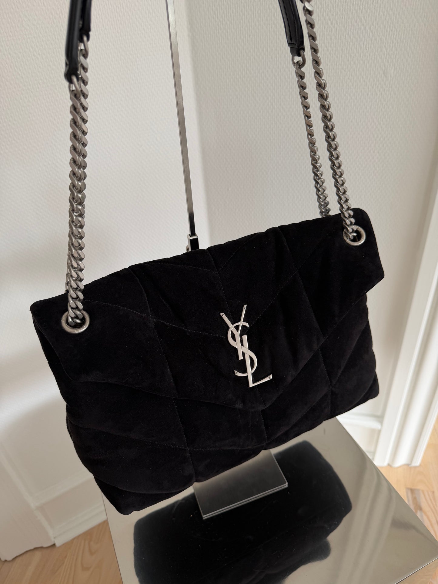 Saint Laurent Loulou Puffer Medium Faux Suede Black