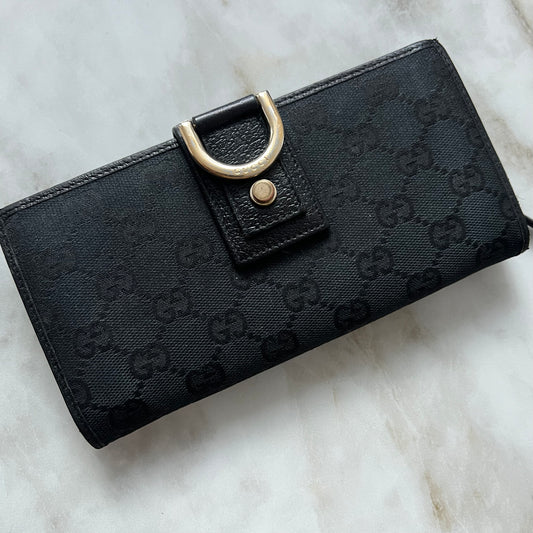 Gucci Black Canvas Continental Wallet With Spur Detail