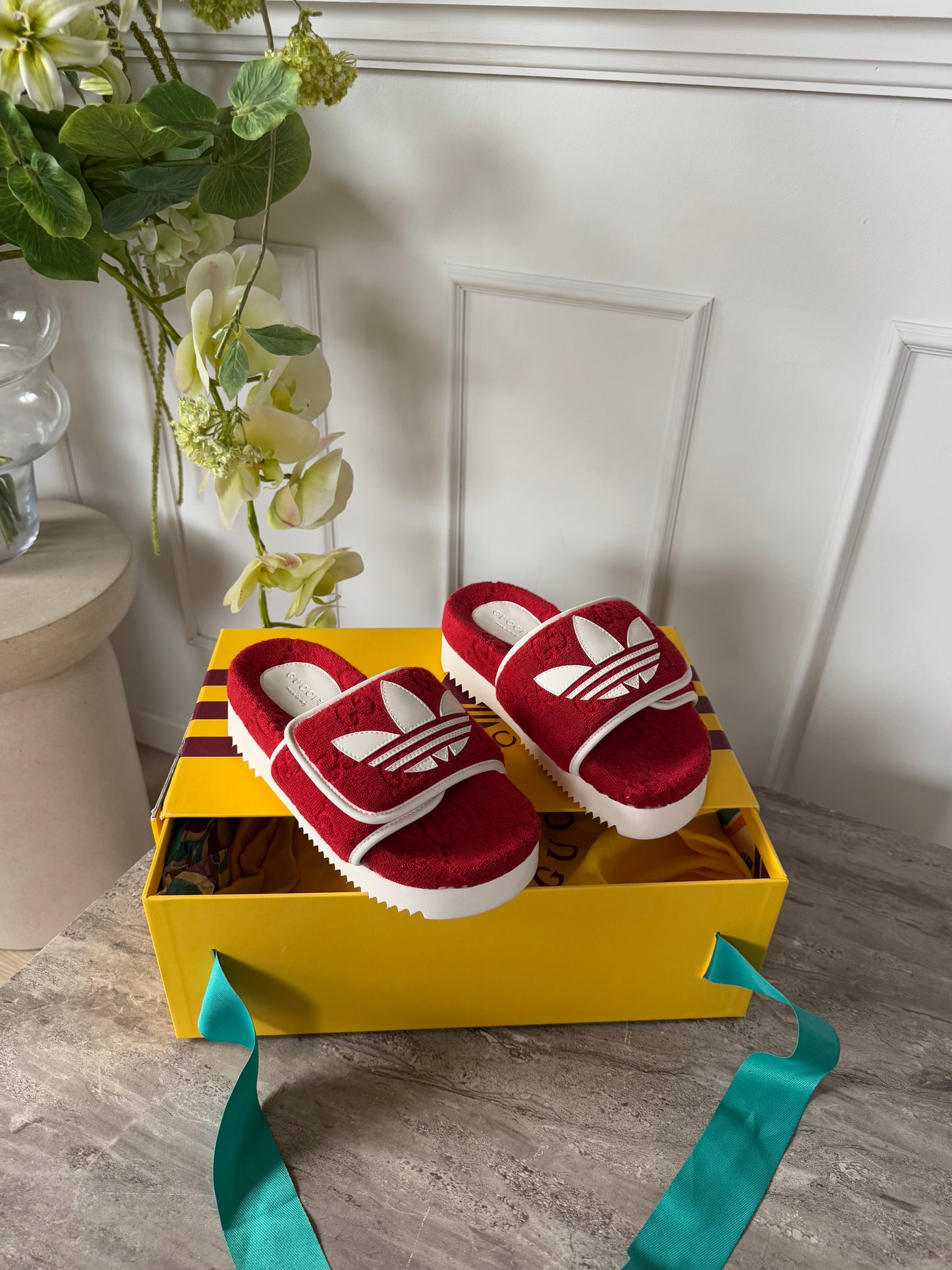 Gucci x Adidas red slippers 35