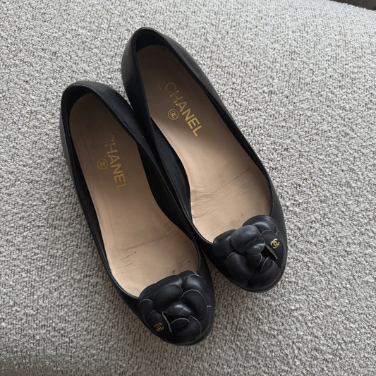 Chanel Black Camellia Ballerina