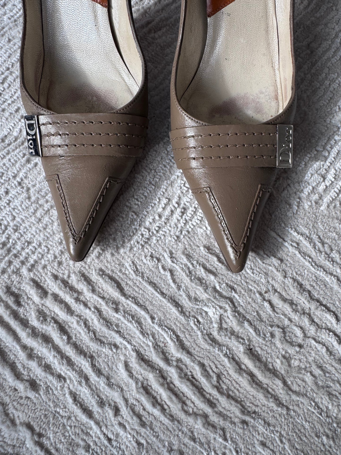 Dior Taupe Pointed Leather Heels