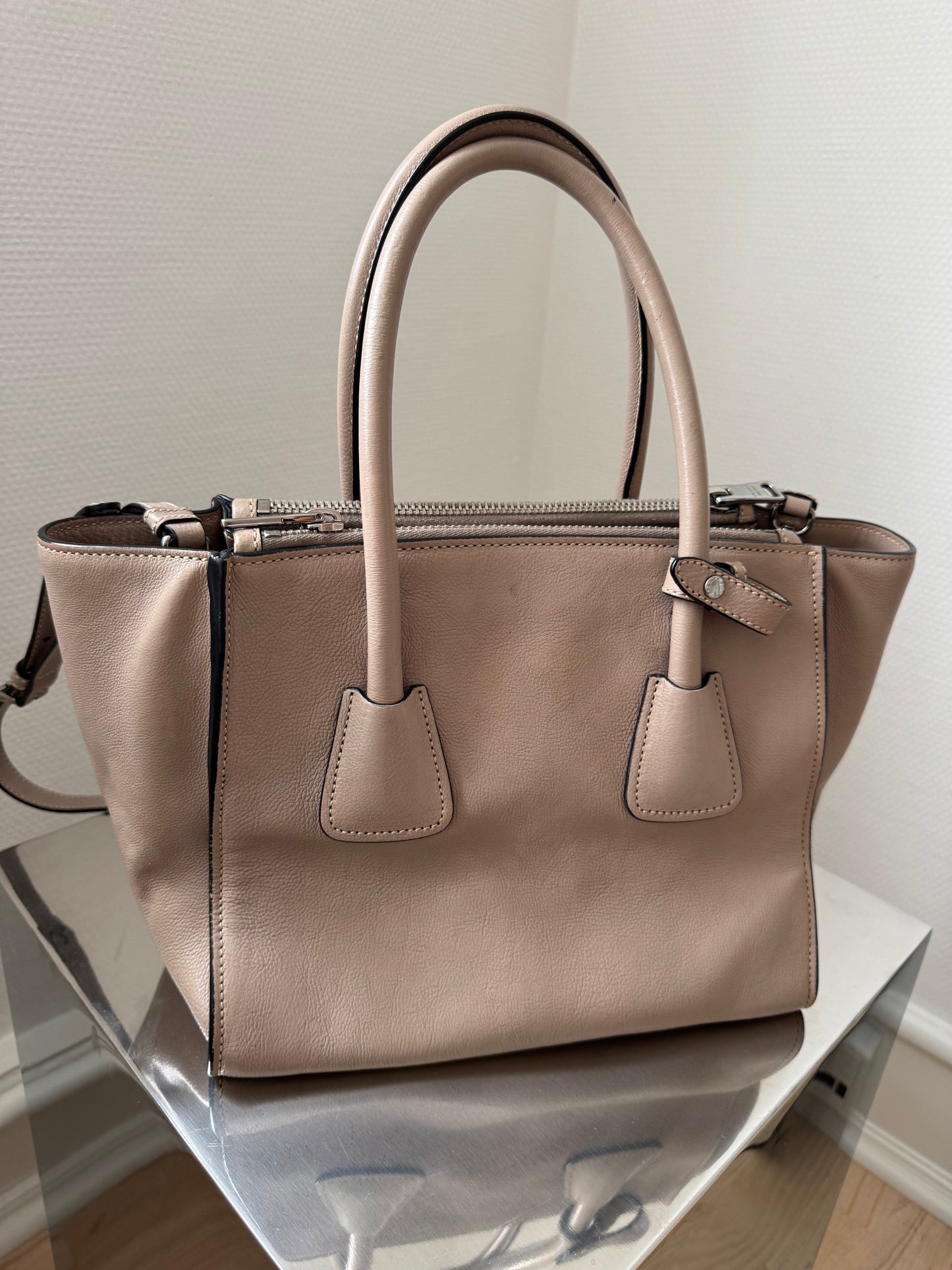 Prada Greige Twin Pocket Leather Bag