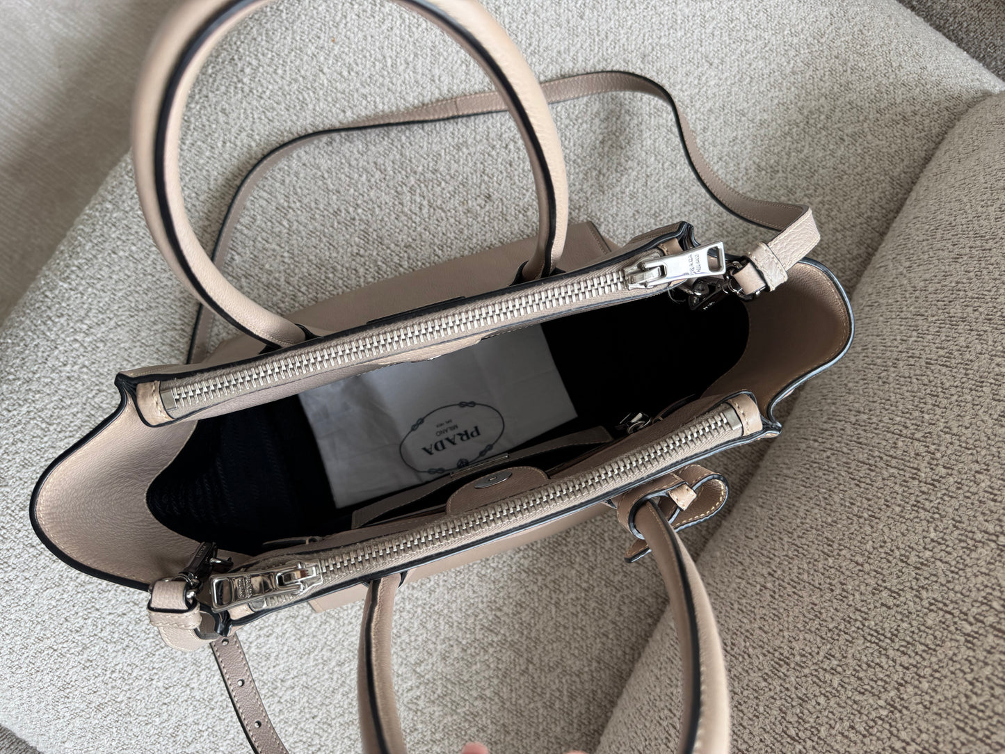 Prada Greige Twin Pocket Leather Bag