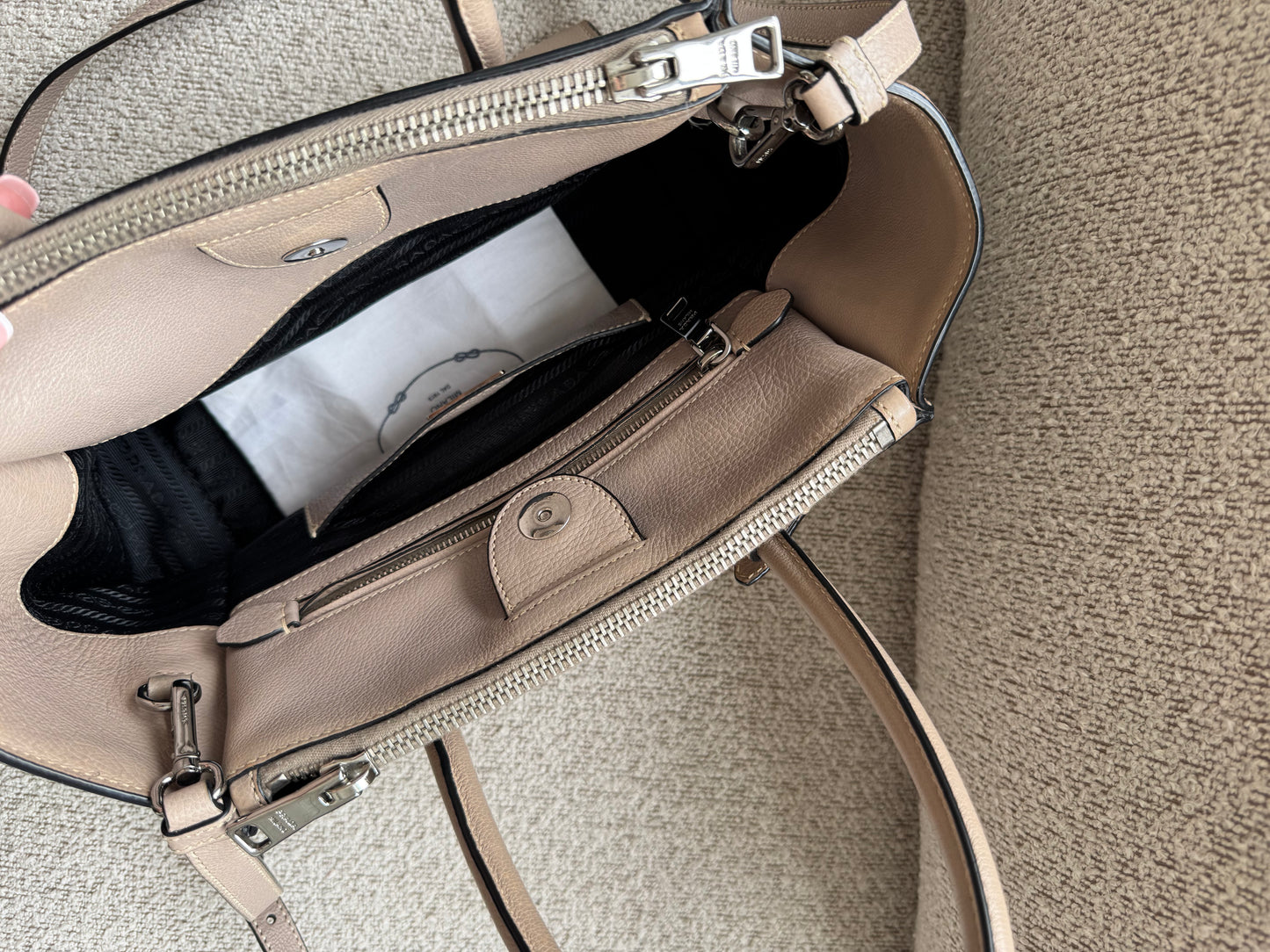 Prada Greige Twin Pocket Leather Bag