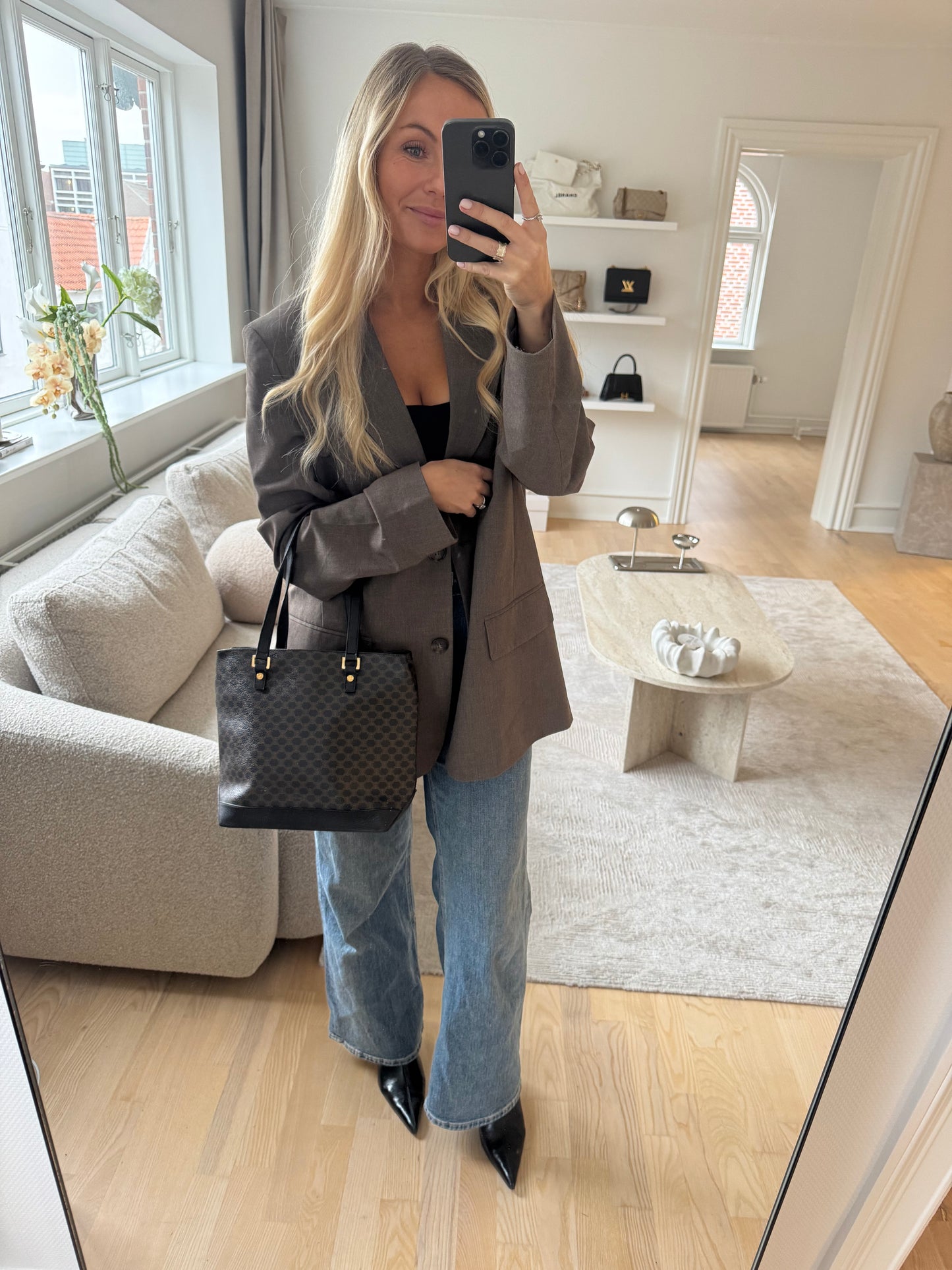 Celine Macadam tote bag Brown/black coated canvas GHW