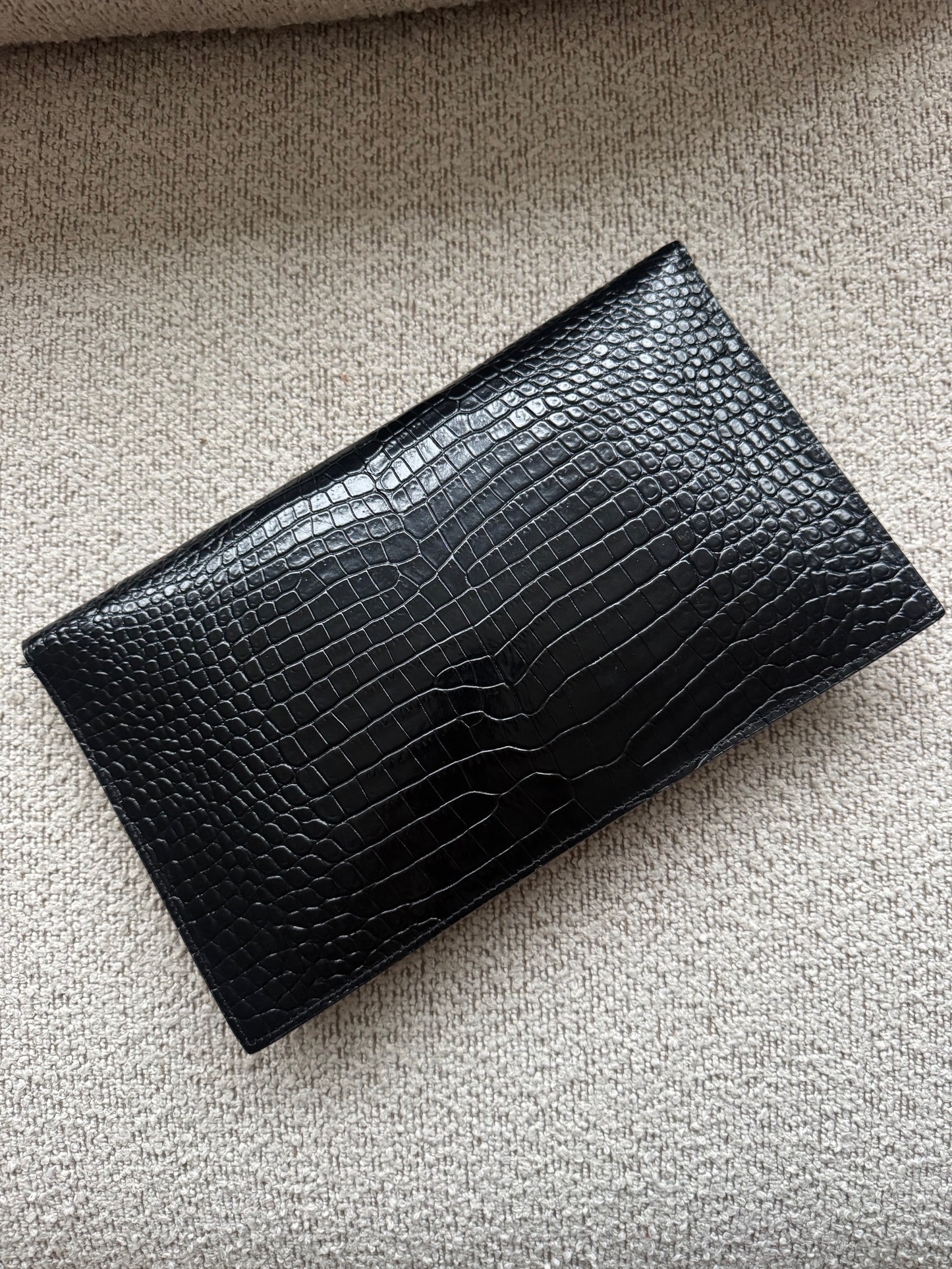 Saint Laurent YSL Kate Black croc Clutch