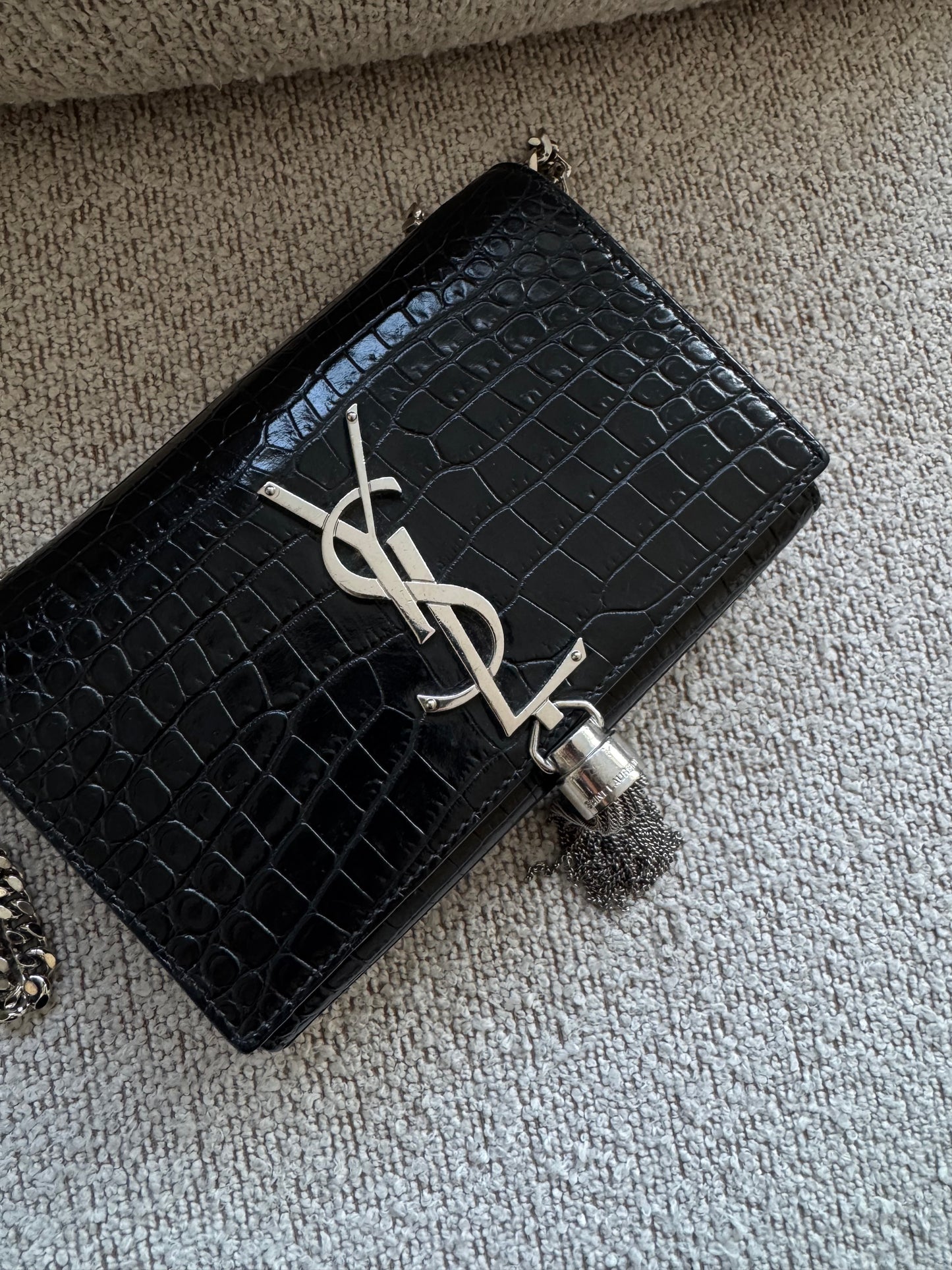 Saint Laurent Croc Kate Small Tassel Bag