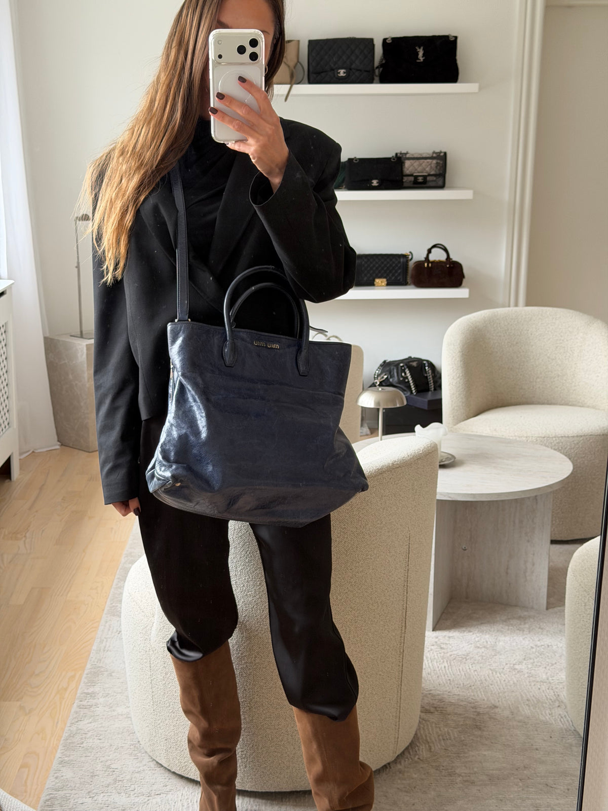 Miu Miu Vitello Leather Tote – Navy