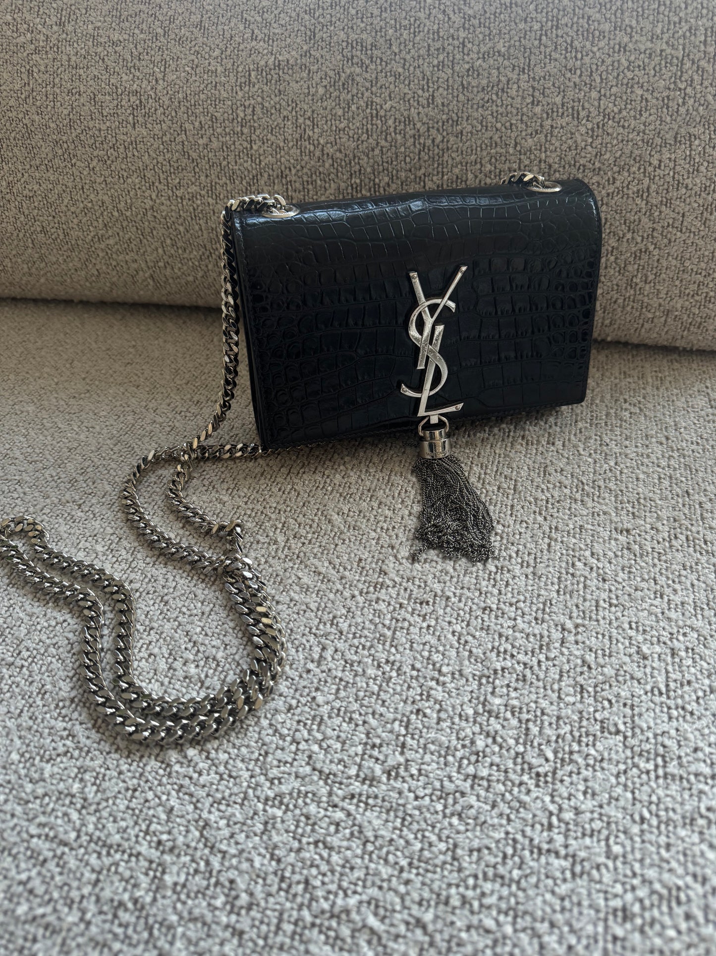 Saint Laurent Croc Kate Small Tassel Bag
