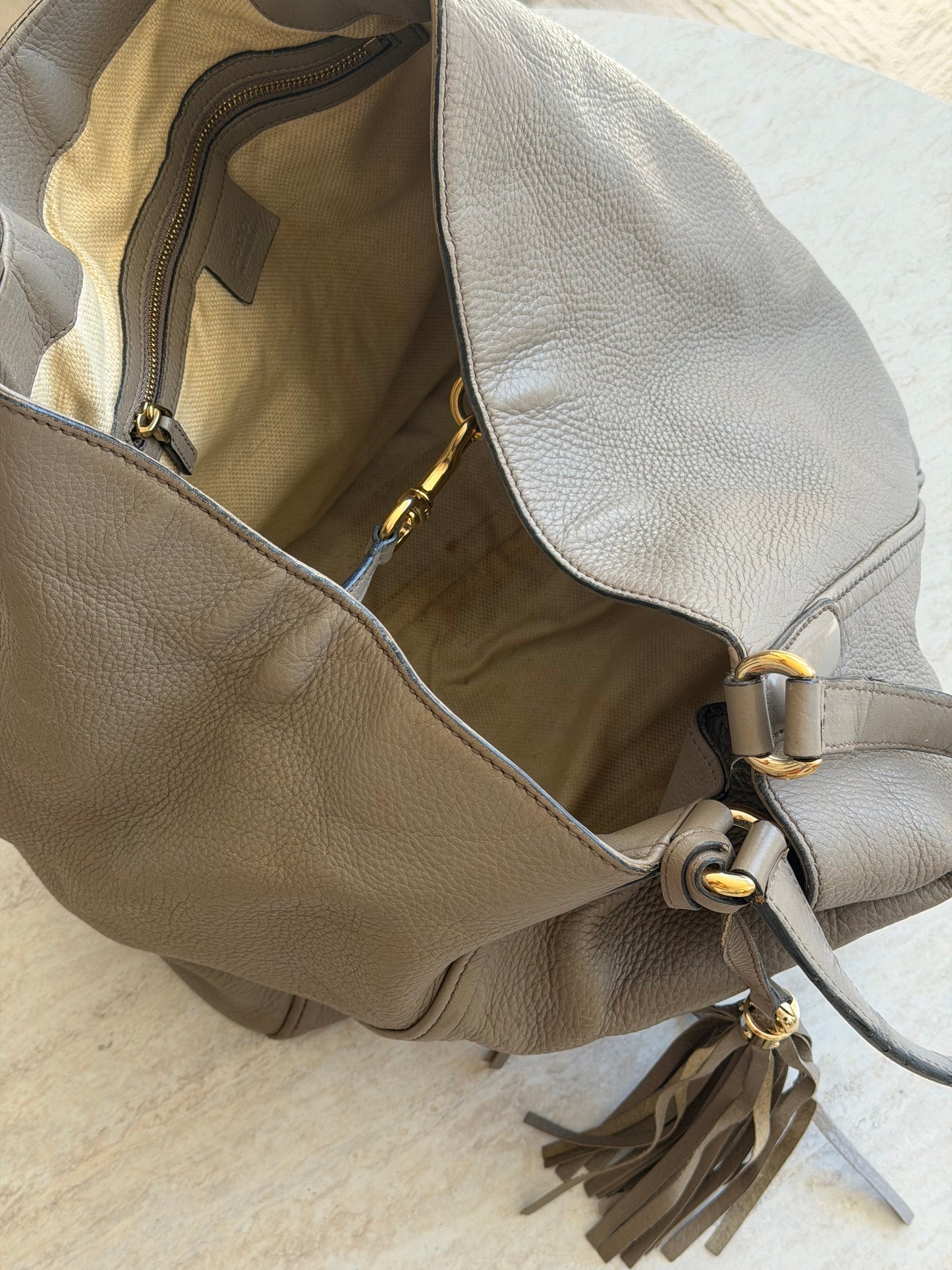 Gucci Soho Leather Taupe Tote