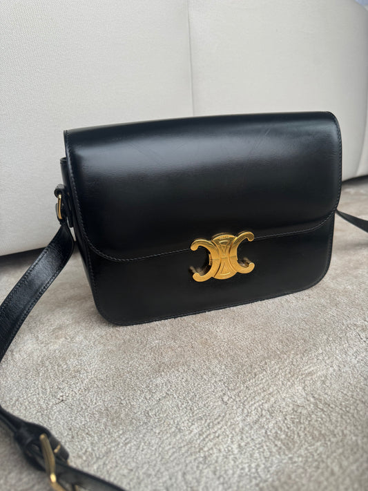 CELINE Triomphe Shoulder Bag – Black Smooth Calfskin