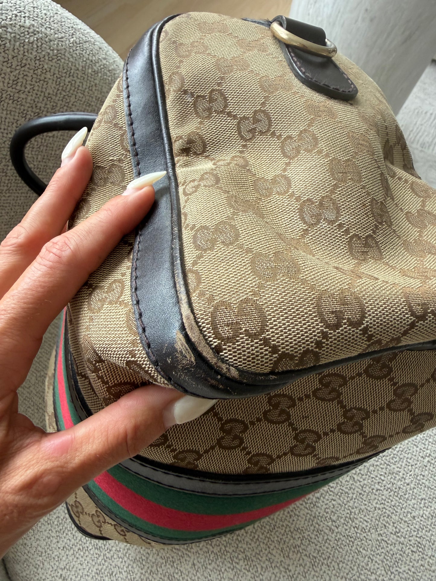 Gucci Monogram Boston – GG Canvas med Web Stripe