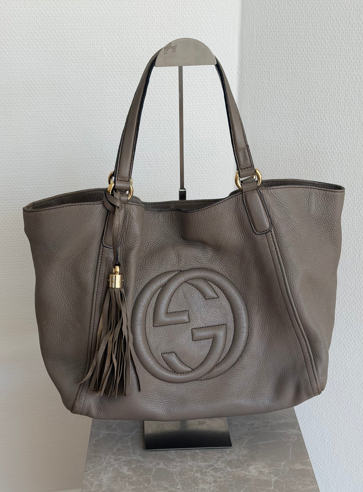 Gucci Soho Leather Taupe Tote