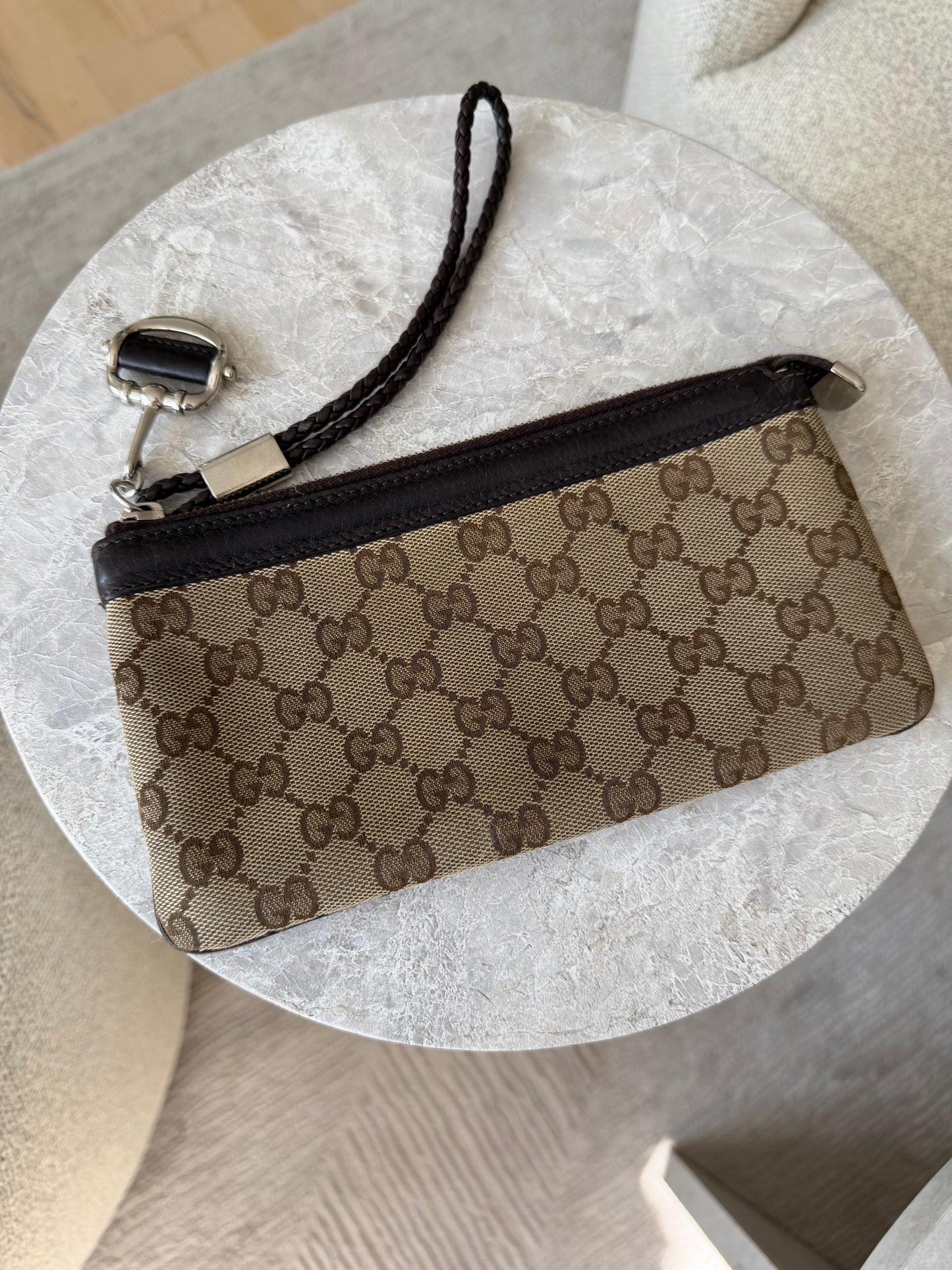 Gucci GG Canvas Horsebit Wristlet Pochette
