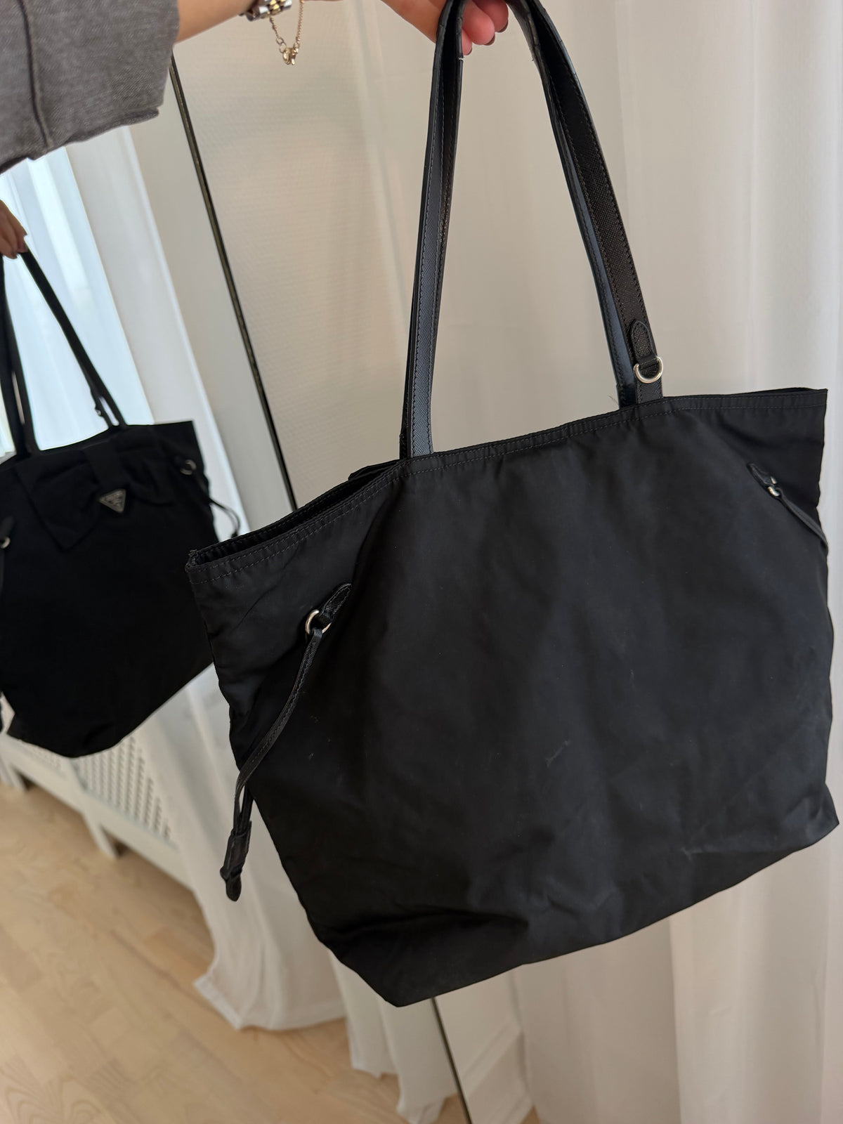 Prada Black Nylon Bow Tote Bag