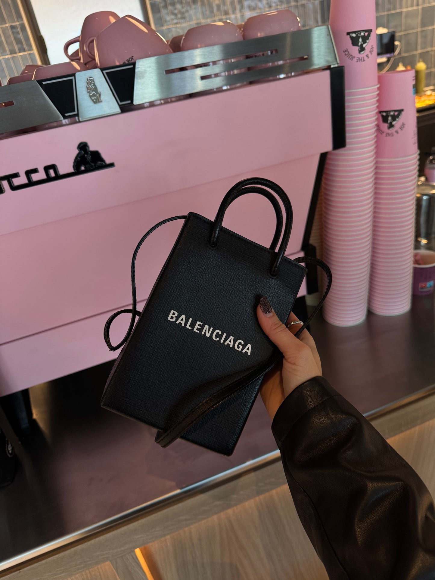 Balenciaga Mini Shopping Phone Holder – Black