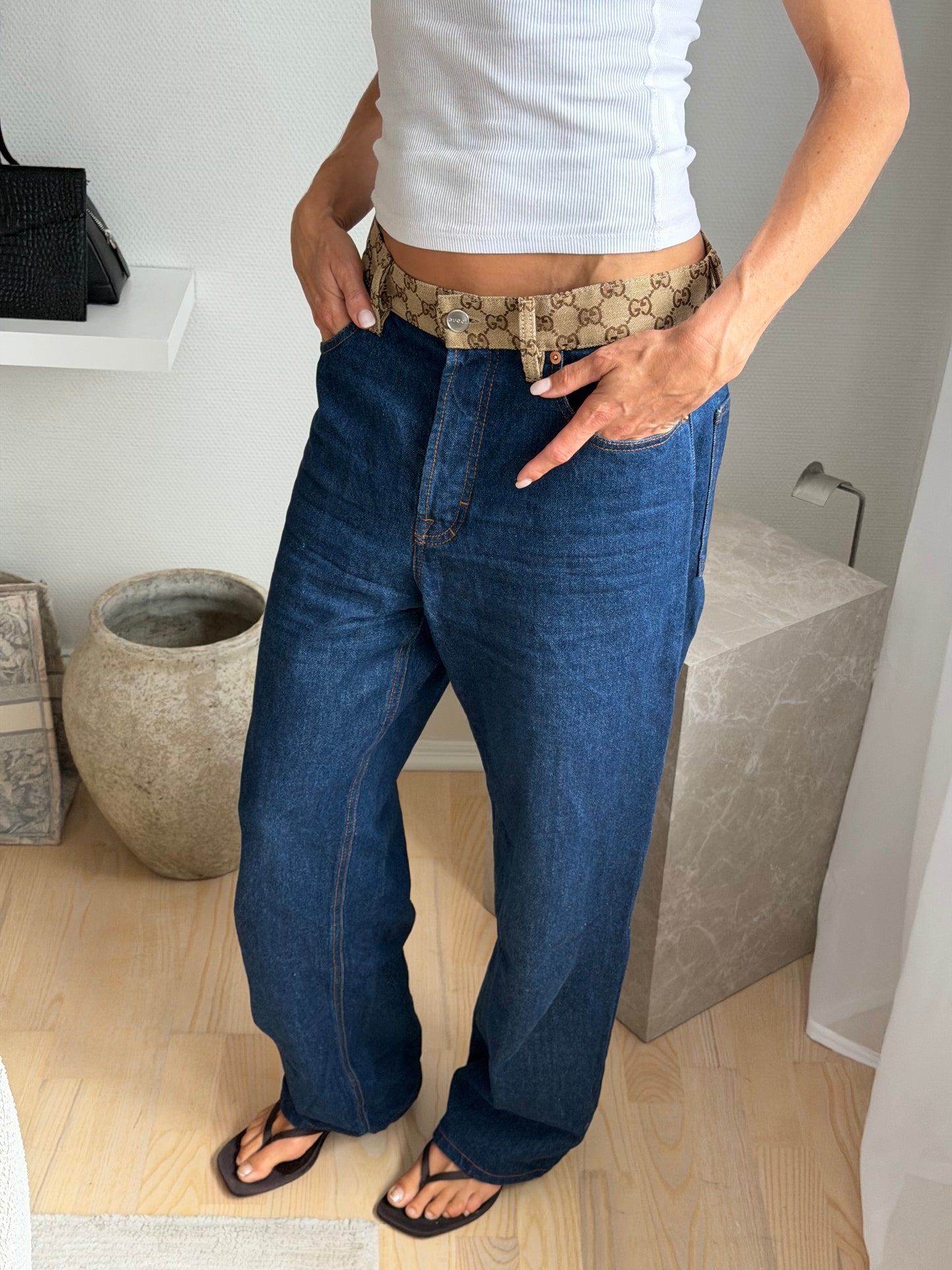 Gucci GG Monogram Denim Jeans – Blå – Str. 26