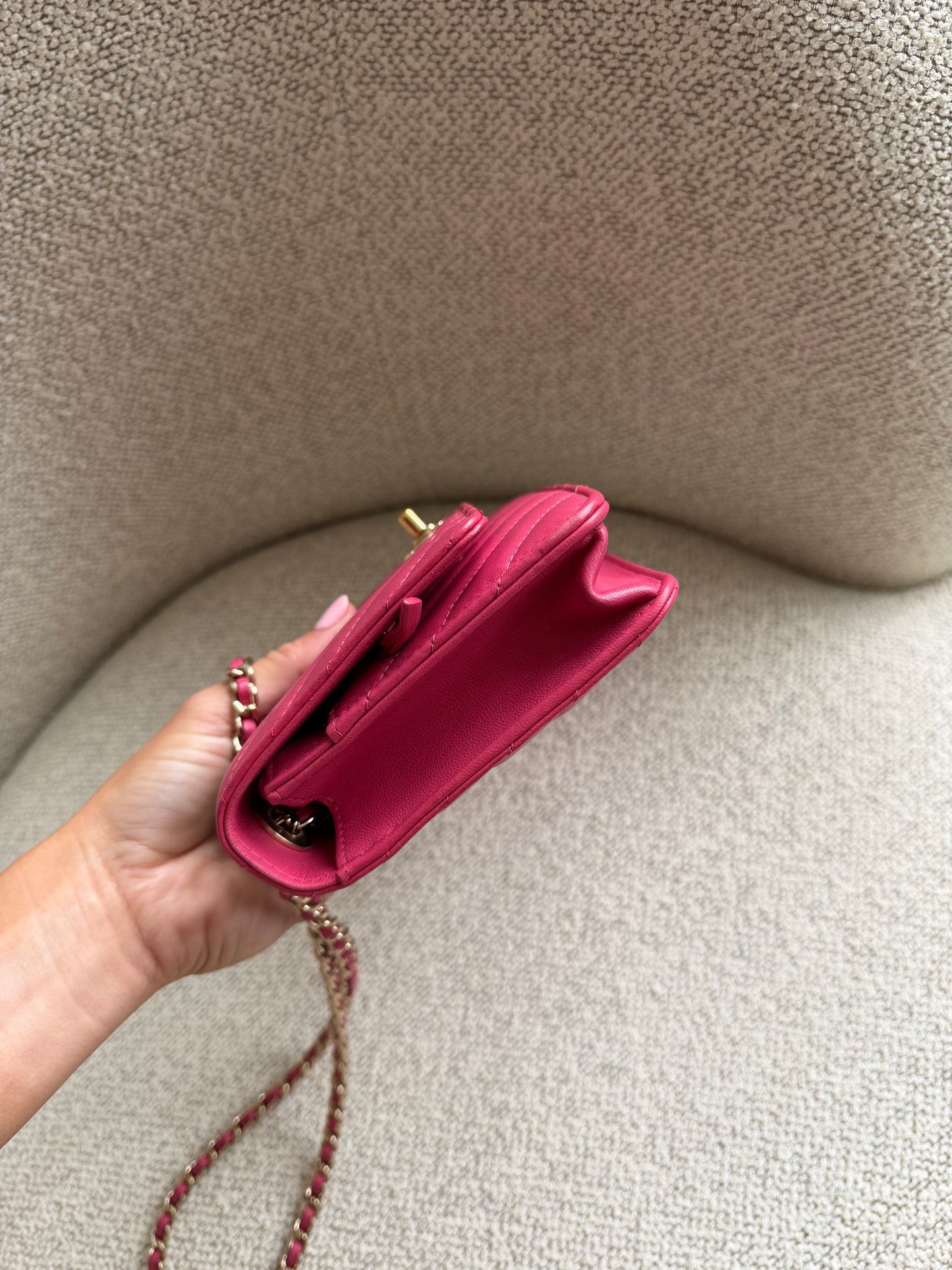 Chanel Trendy Chevron Wallet on Chain – Pink Lambskin