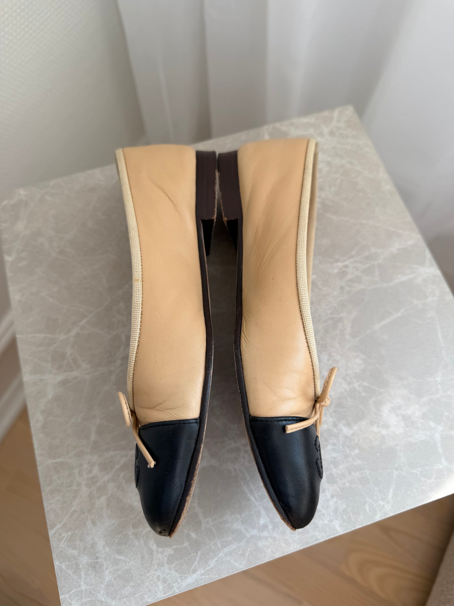 Chanel ballerina flats, beige/sort læder 36,5