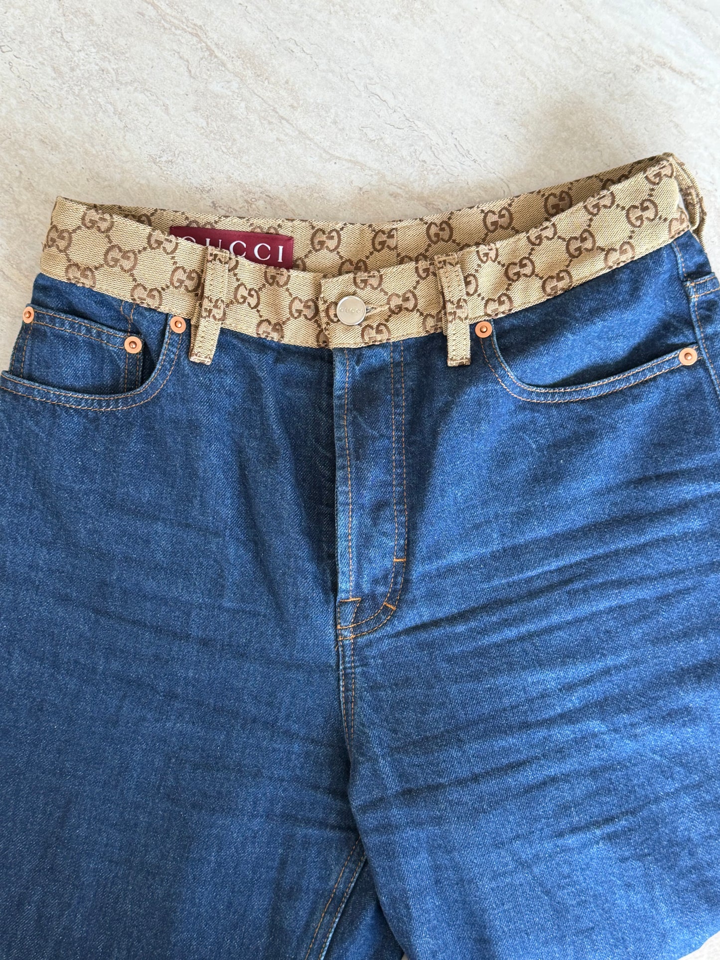 Gucci GG Monogram Denim Jeans – Blå – Str. 26