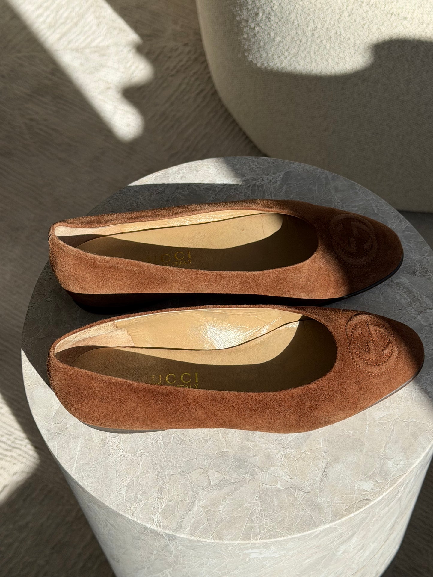 Gucci Suede Ballet Flats – Brown