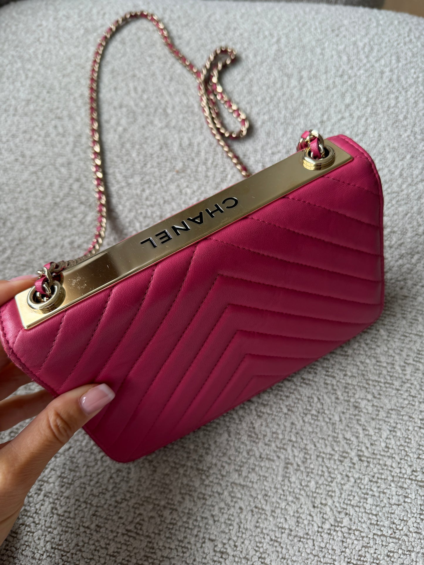 Chanel Trendy Chevron Wallet on Chain – Pink Lambskin