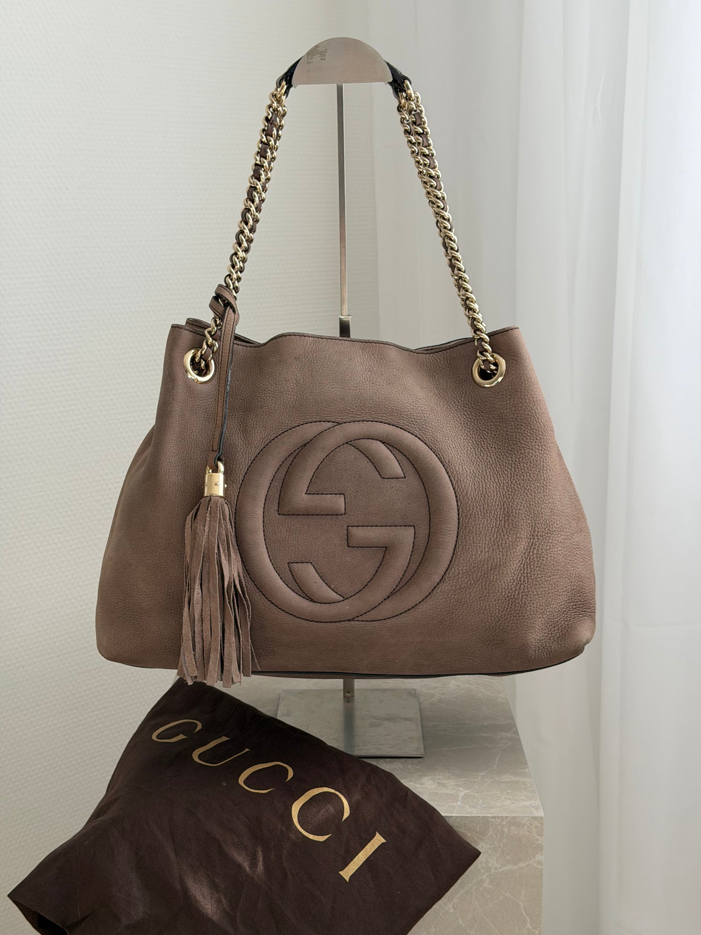 Gucci Soho Suede Tote- Taupe