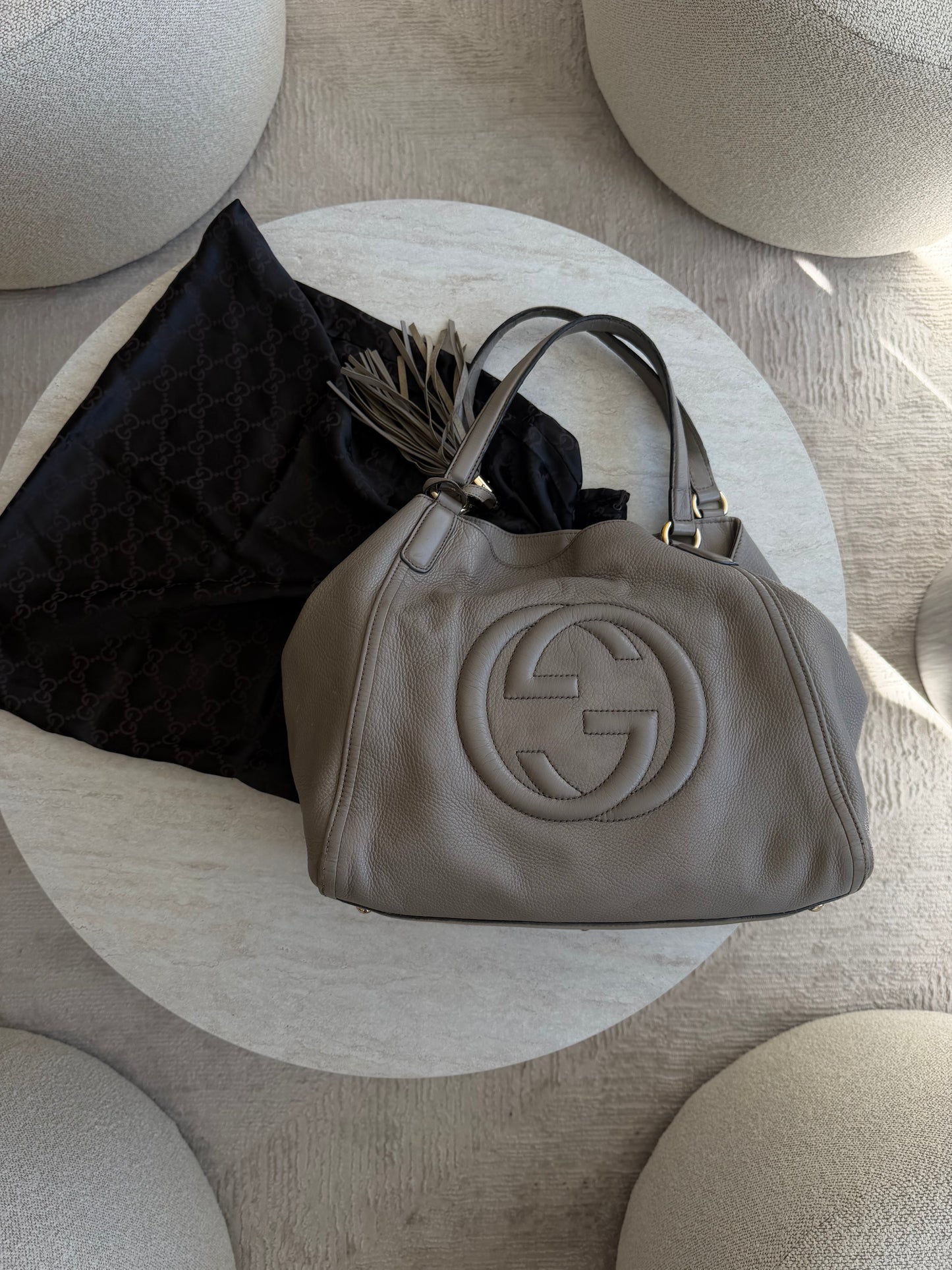Gucci Soho Leather Taupe Tote
