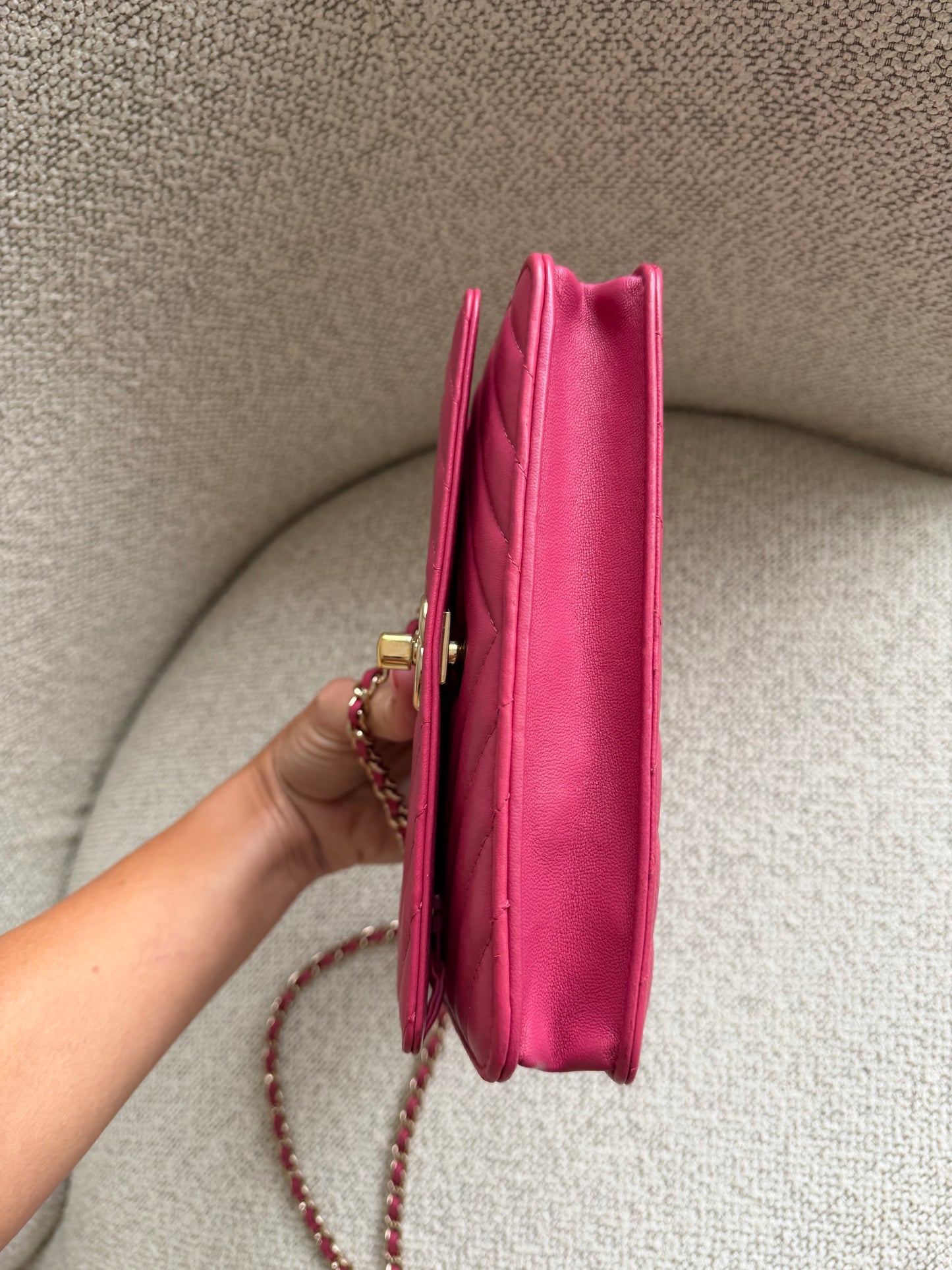 Chanel Trendy Chevron Wallet on Chain – Pink Lambskin