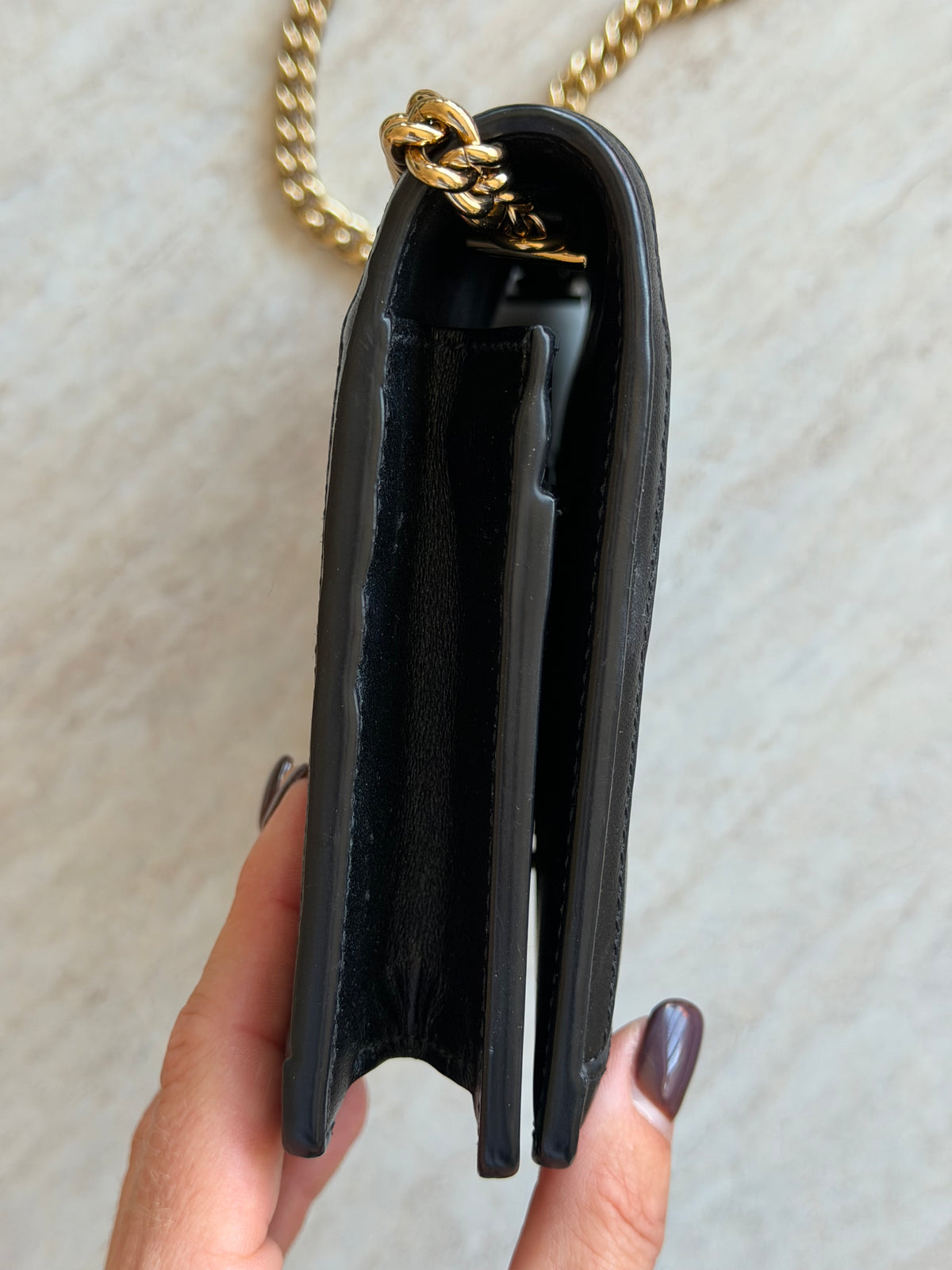 Gucci GG Matelassé Leather Chain Wallet – Black