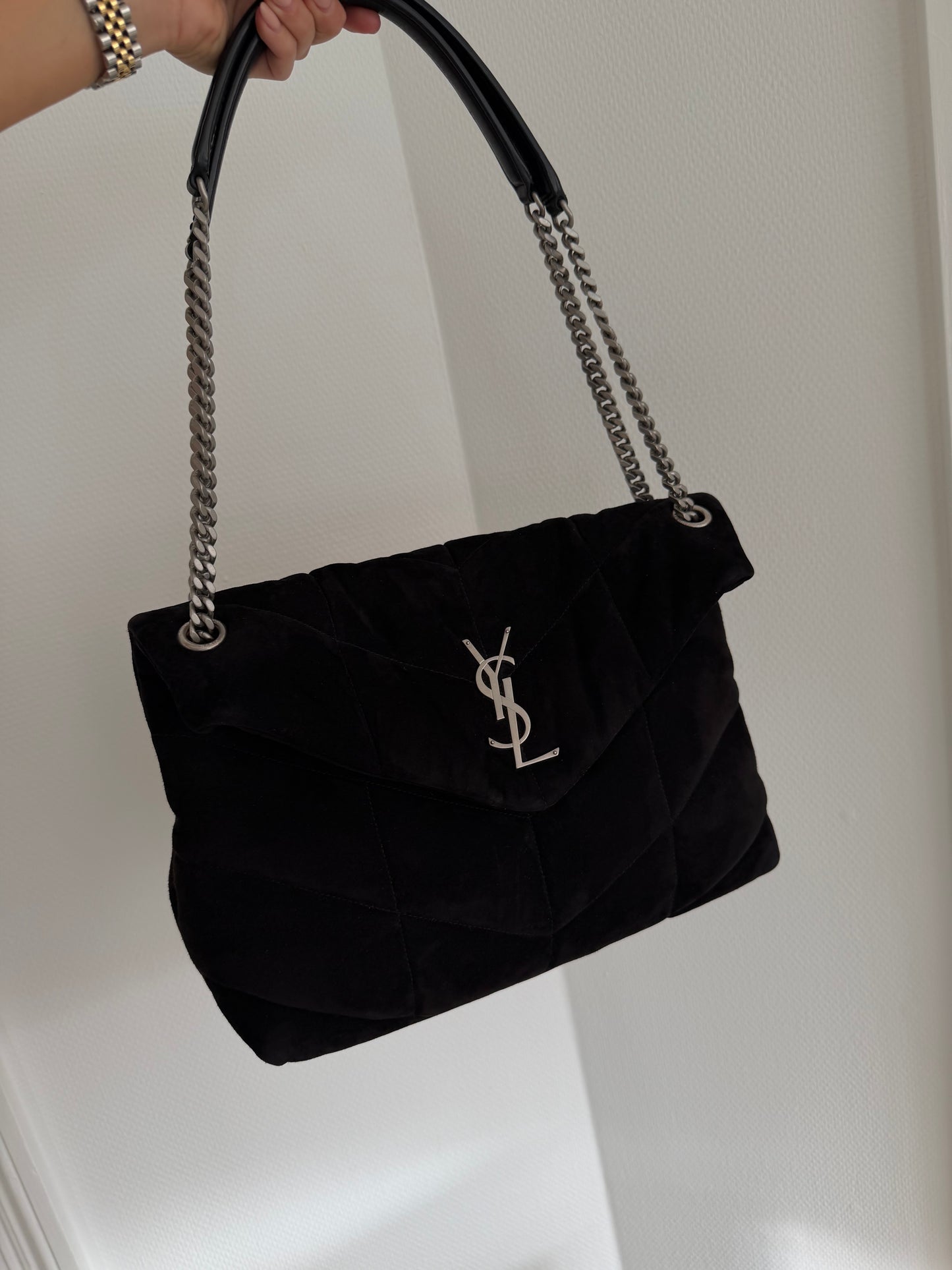 Saint Laurent Loulou Puffer Medium Faux Suede Black