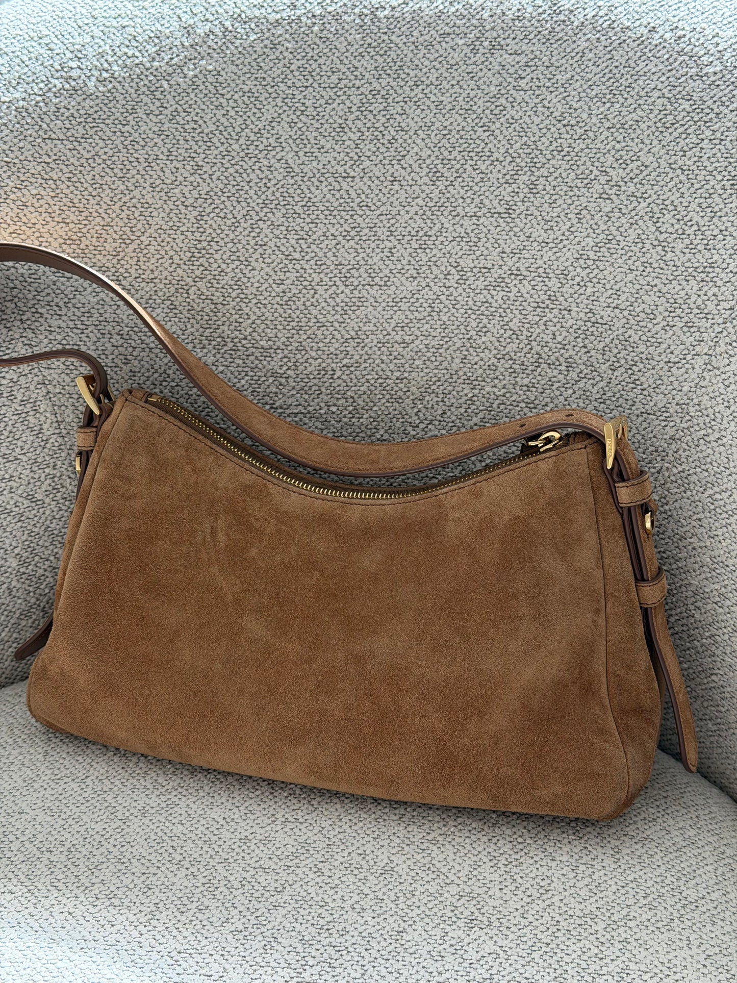 Prada Suede Shoulder Bag – Camel