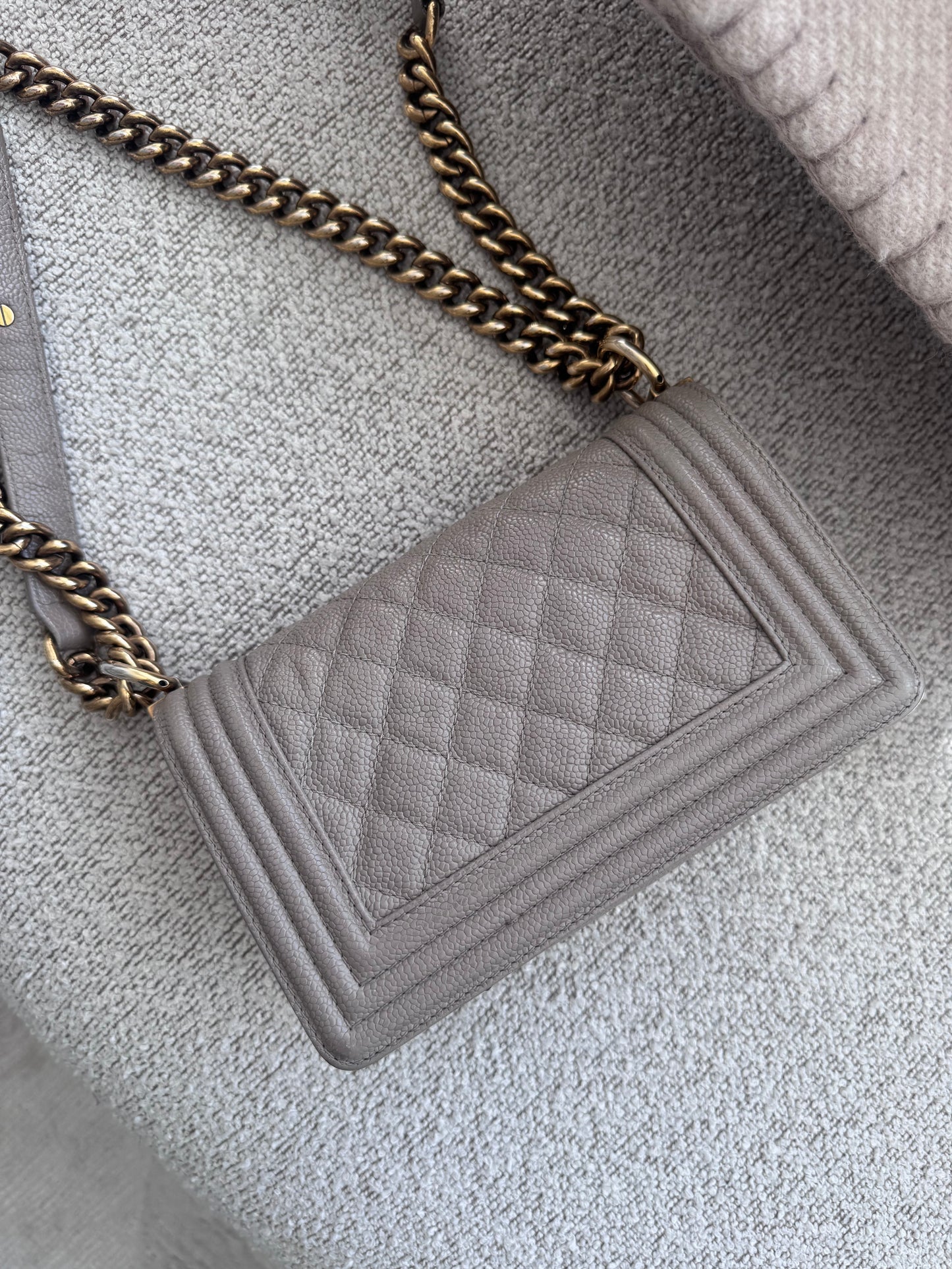 Chanel Small Boy Taupe Leather GHW