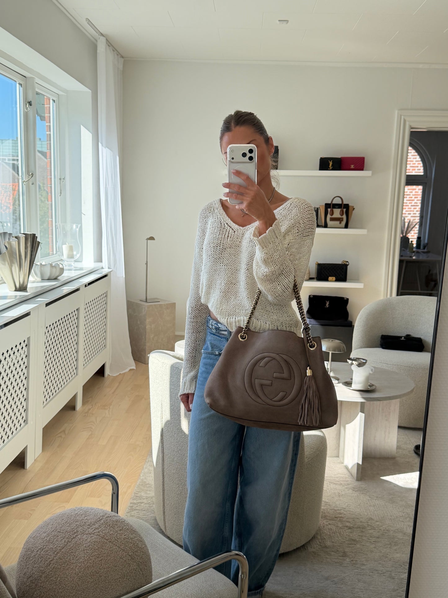 Gucci Soho Suede Tote- Taupe
