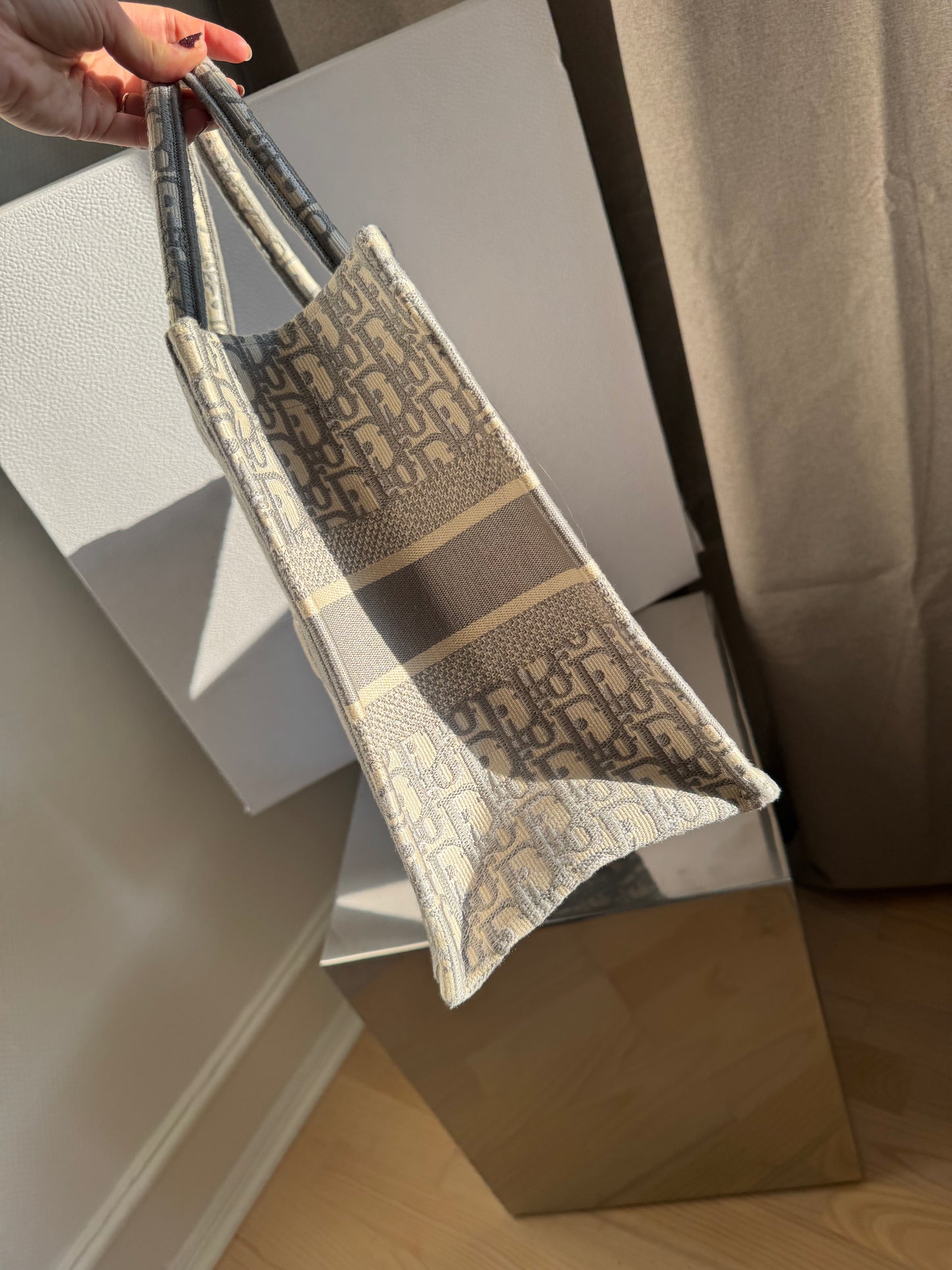 Dior Book Tote grey white