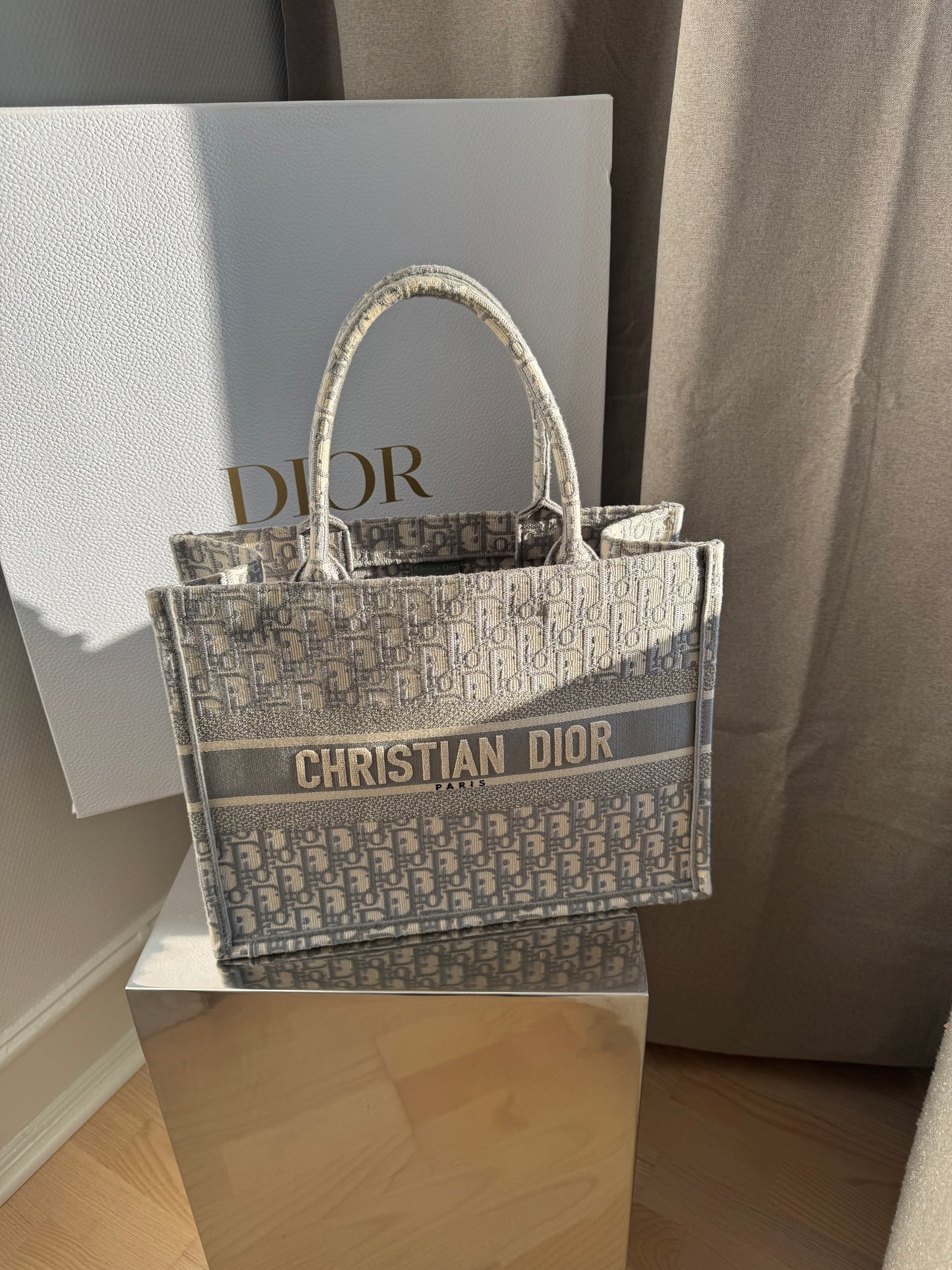 Dior Book Tote grey white