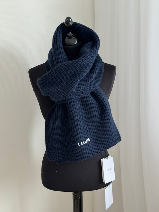 Celine Ribbed Cashmere Scarf Navy