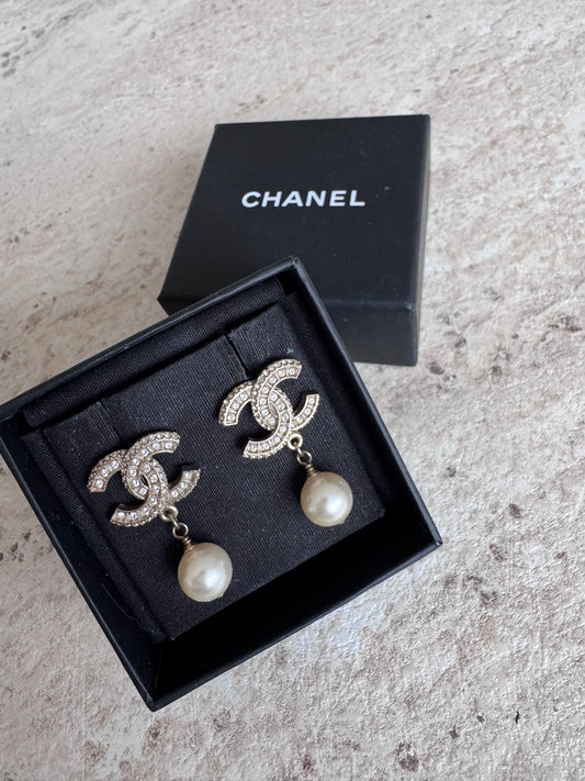 Chanel CC Pearl Drop Earrings