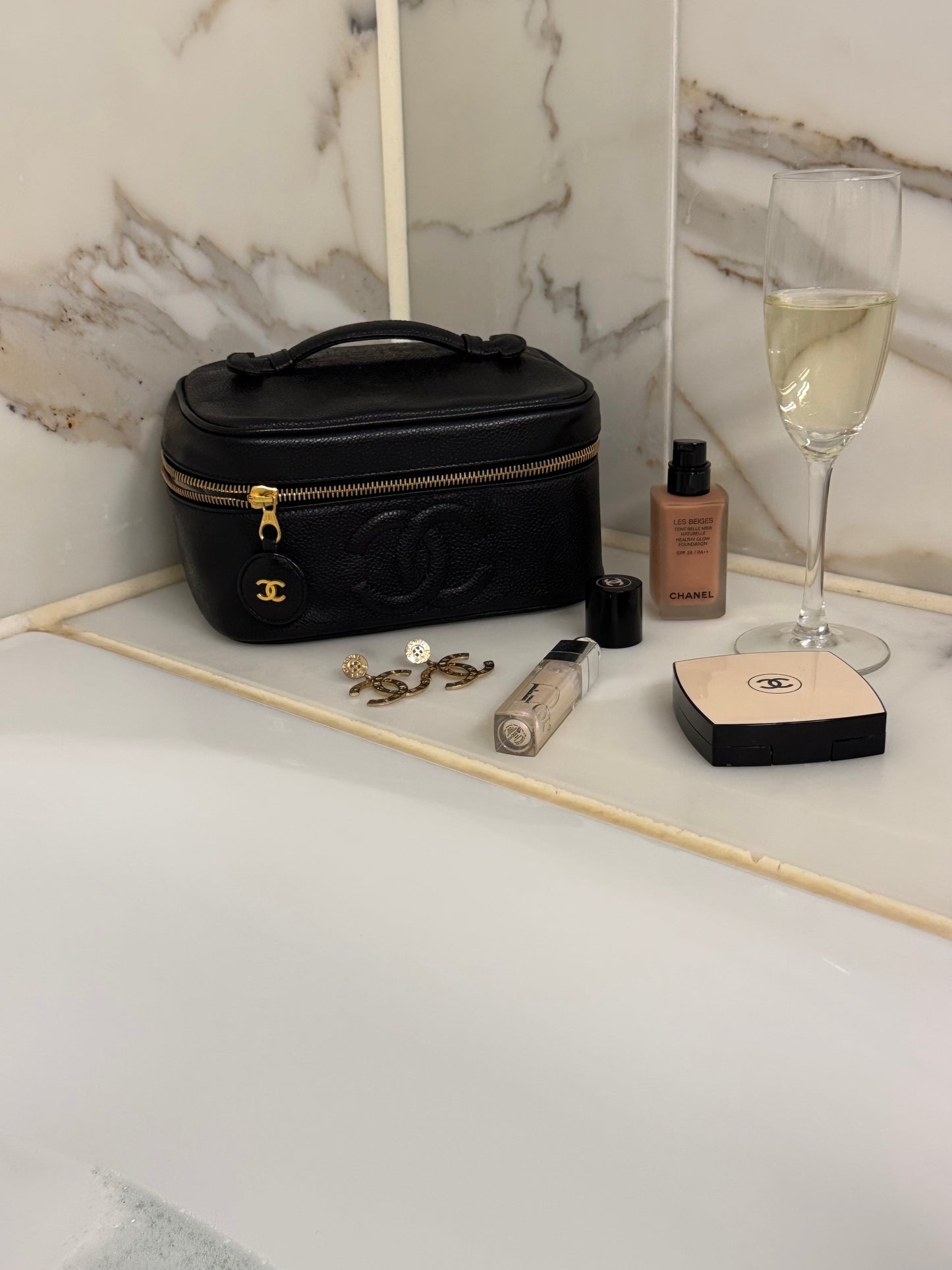 Chanel Caviar Vanity Case Cosmetic Black