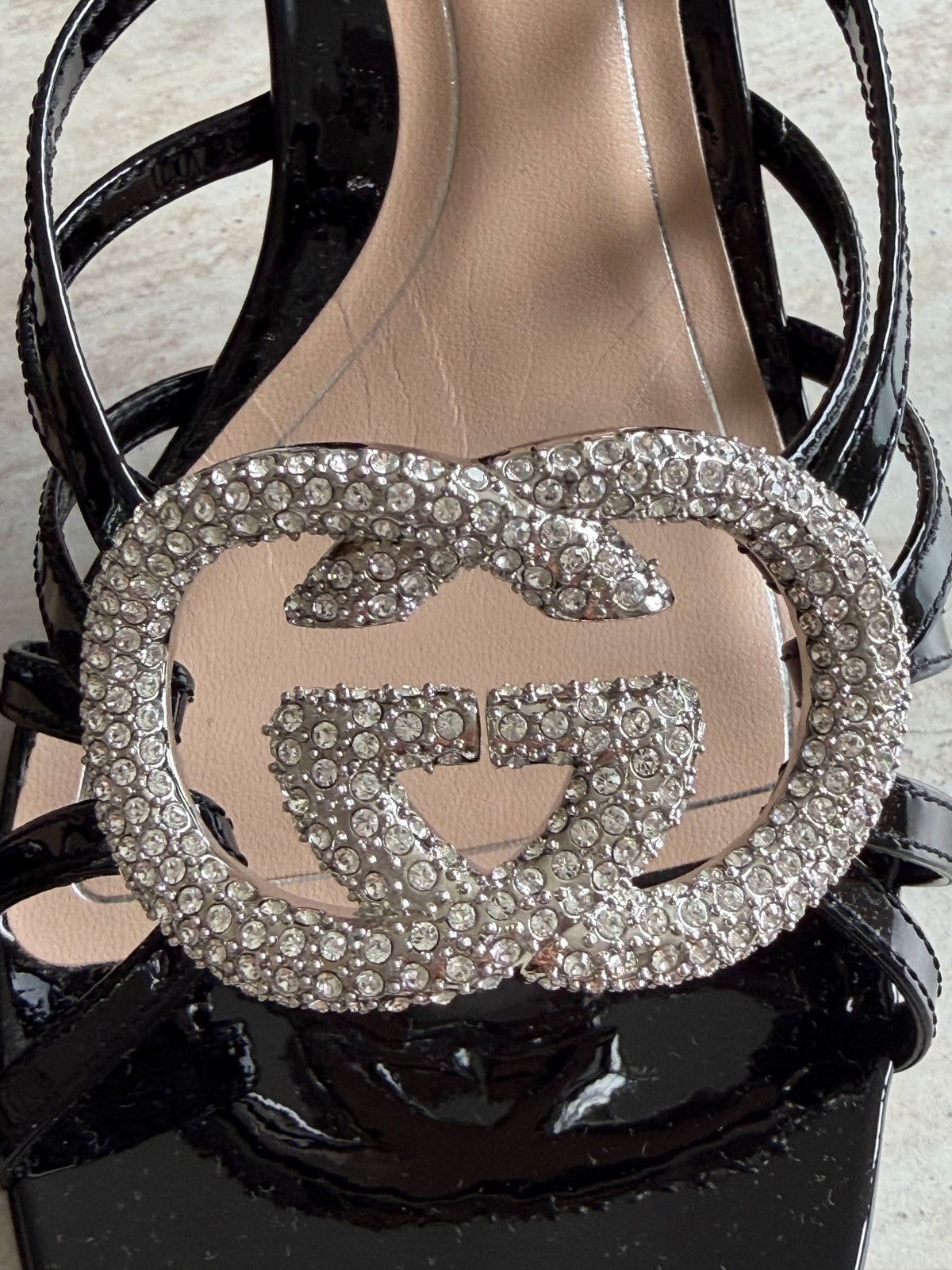 Gucci Crystal Double G Heeled Sandals – Black - 39,5